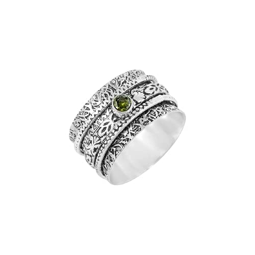 Peridot Spinner Ring for Women - Handmade Silver Meditation & Anxiety Relief Ring - Unique Spinning Band for Wedding, Engagement, Promise Gift (Perfect for Stress Relief & Mindful Moments)
