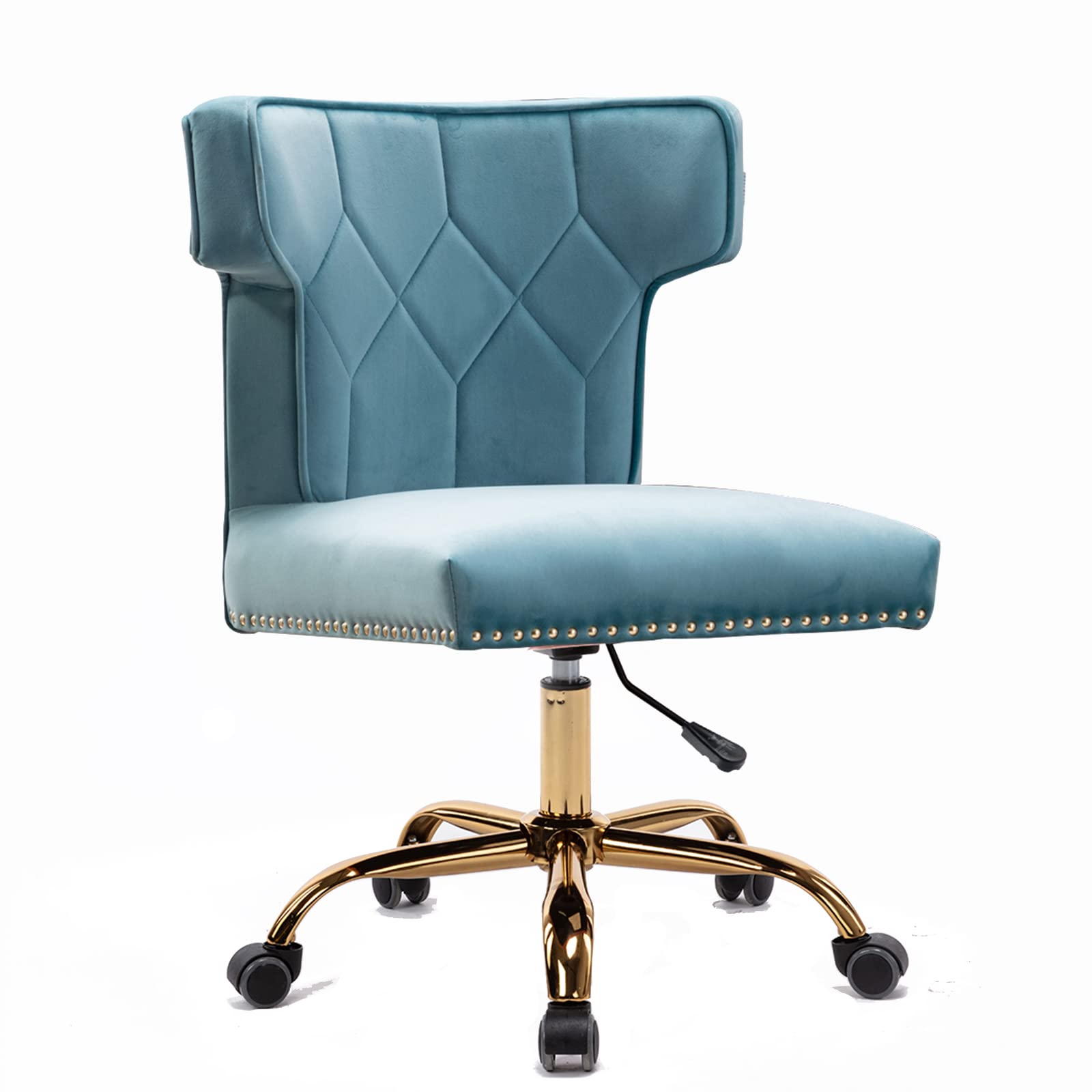 Recaceik Modern Velvet Home Office Chair - Adjustable Ergonomic Swivel Desk Chair with High Back Support, 360° Rotation & Gold Wheels for Living Room, Bedroom or Office (Light Blue) - Perfect for Remote Work, Gaming & Study Sessions