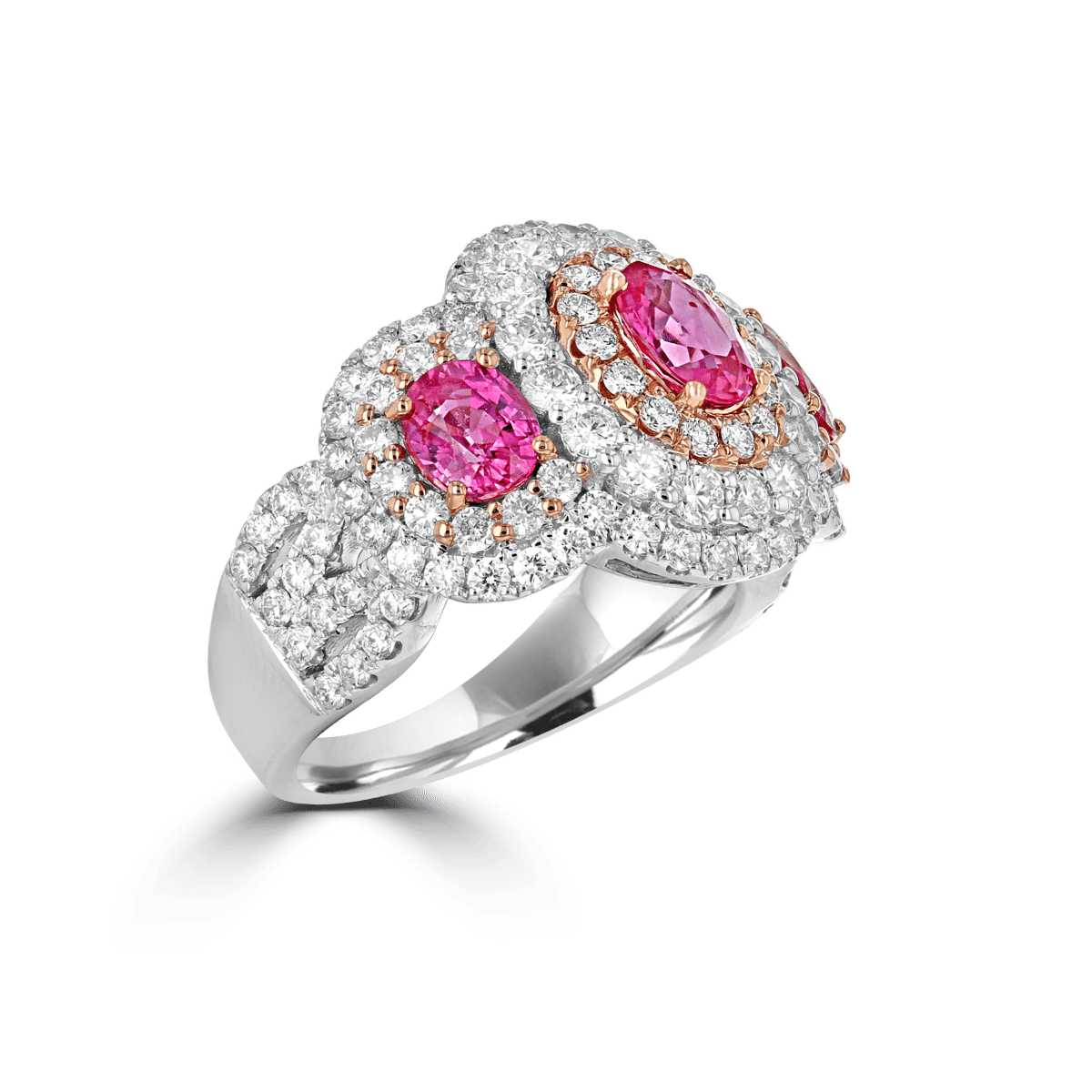 18KT 2.19 CTW Sapphire & 1.90 CTW Diamond 3 Stone Halo Ring for Women - Elegant Engagement, Wedding, Anniversary Jewelry Gift