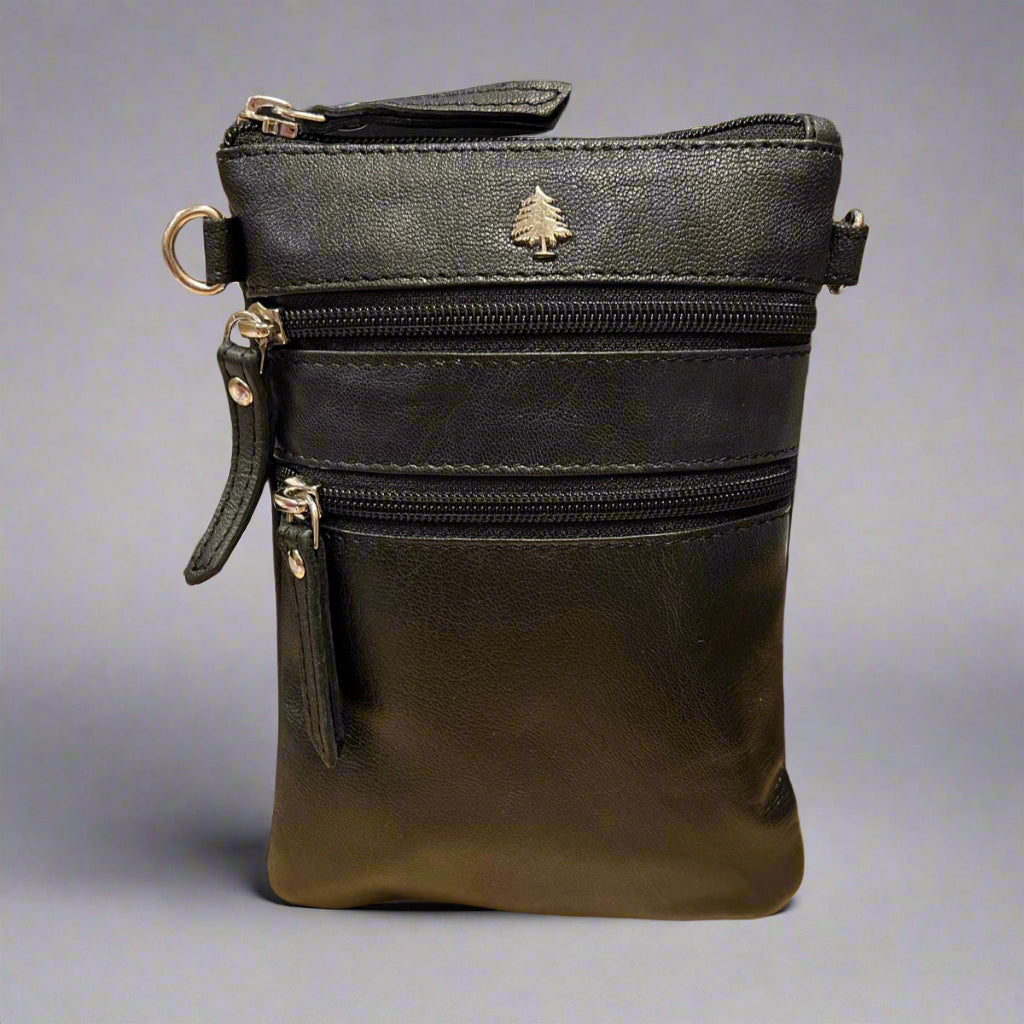 Stylish Greenwood Leather Mini Crossbody Bag with 3 Secure Zipper Pockets - Perfect for Travel, Shopping & Everyday Use