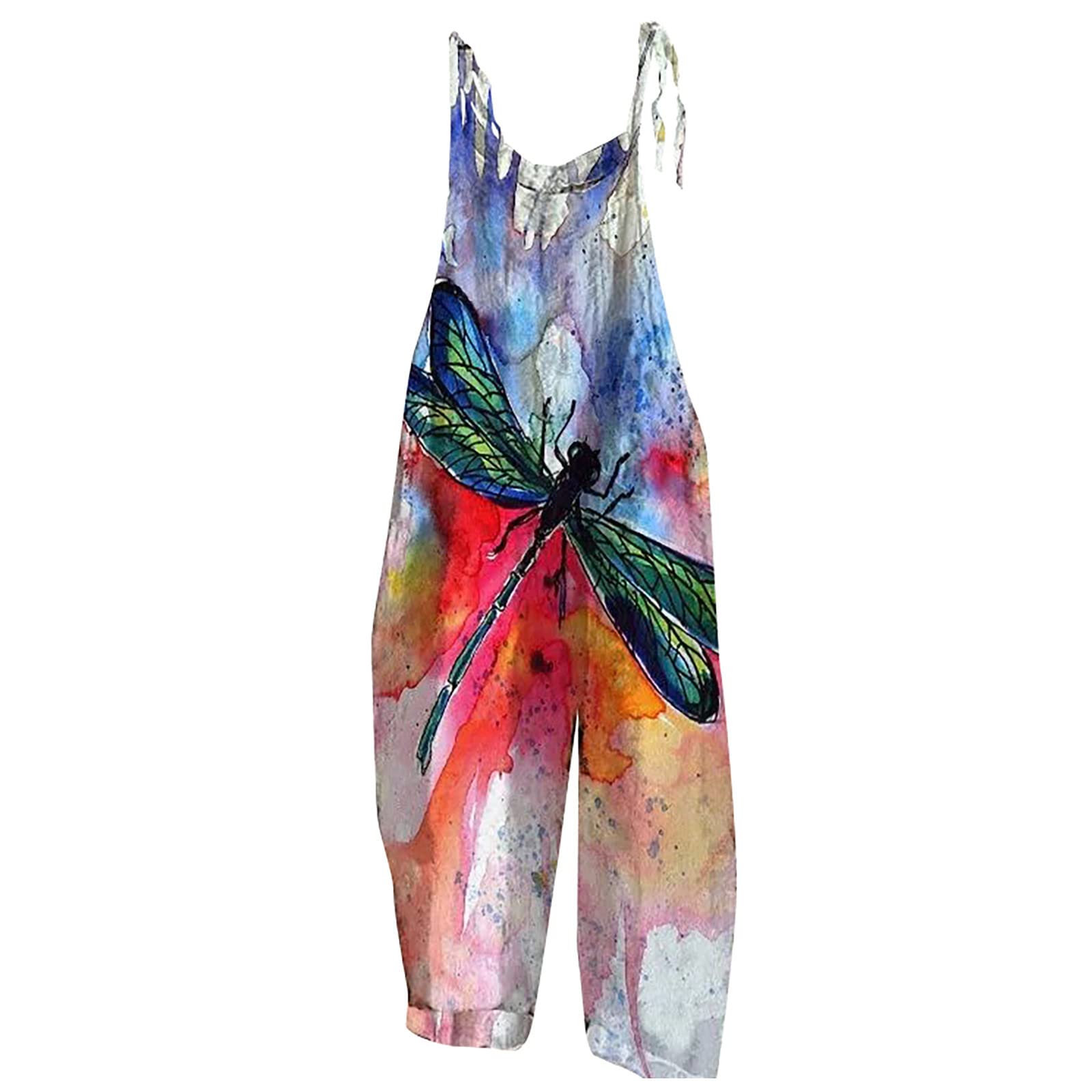 Women's Floral Spaghetti Strap Tie Cami Jumpsuit - Sleeveless Cotton Casual Romper with Baggy Fit | Perfect for Summer Outings, Beach Vacations & Casual Streetwear