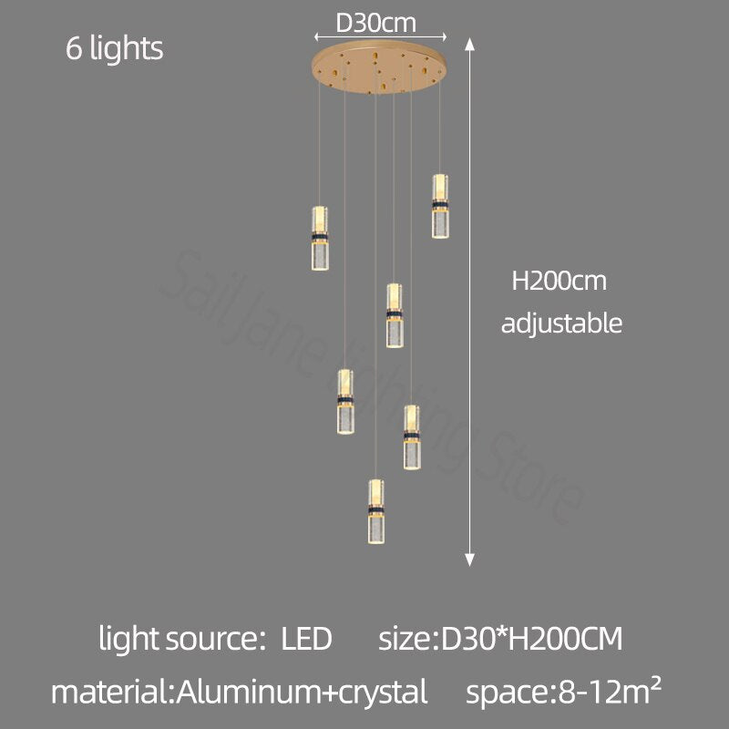 Elegant Crystal Tubes Staircase Chandelier - Modern LED Lighting Fixture for Home & Hotel Decor | Perfect for Living Room, Foyer, and Luxury Staircase Lighting