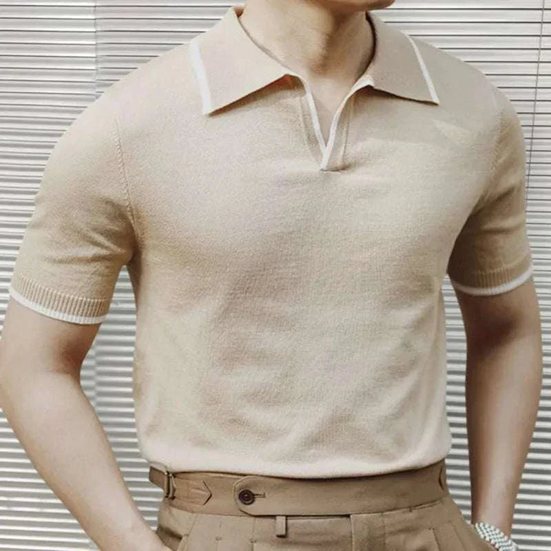 Men's Knitted Polo Collar T-Shirt - Soft Cotton Casual Shirt for Everyday Wear | Perfect for Work, Office, and Weekend Outfits