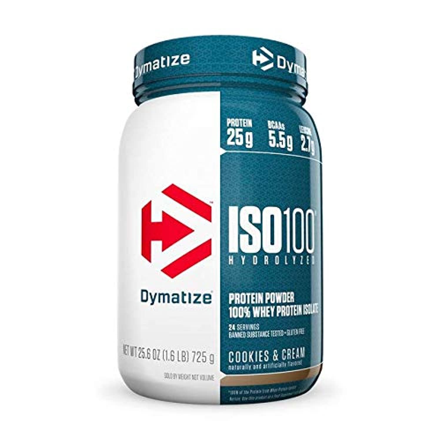 Dymatize ISO 100 Hydrolyzed Whey Protein Isolate Powder - Cookies & Cream Flavor - 1.6 lb (25 Servings) for Post-Workout Recovery & Muscle Growth