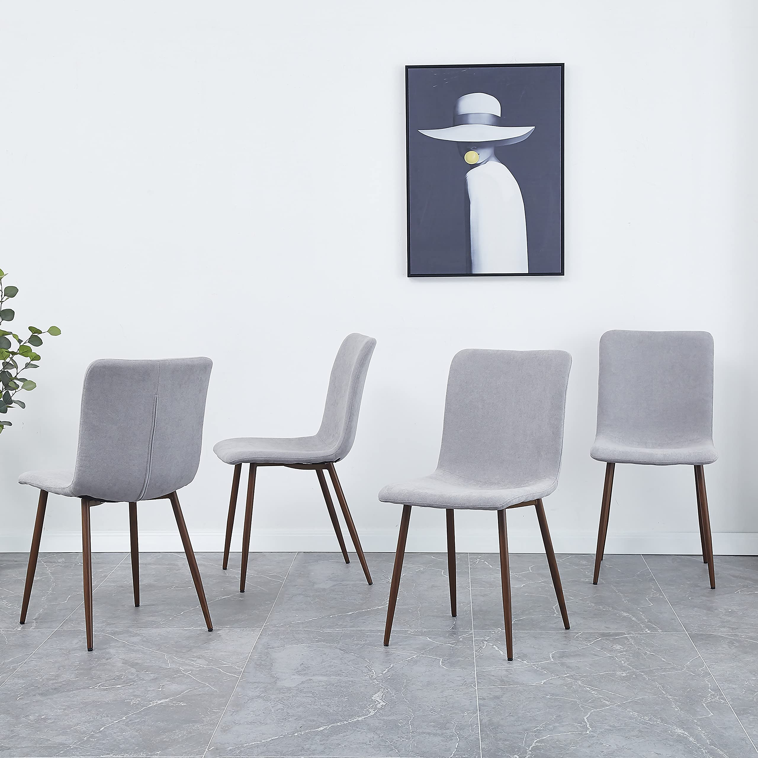 Premium Set of 4 Linen Dining Chairs with Padded Seat & Metal Legs - Light Grey Fabric Upholstered Accent Chairs for Living Room, Bedroom & Dining Room - Comfortable Modern Home Decor for Family Gatherings & Dinner Parties