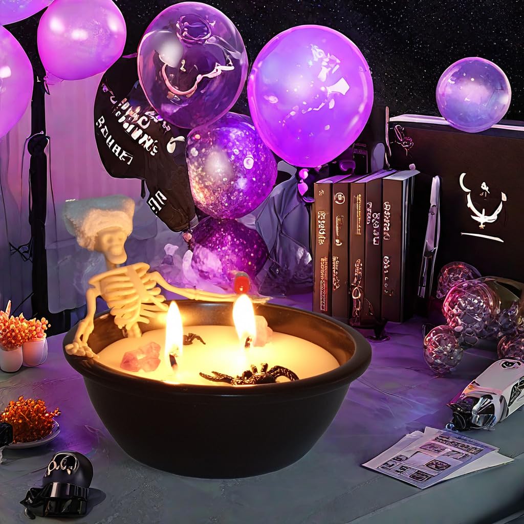 Spooky Halloween Skeleton Candle - Gothic Skull Decor for Halloween Party, Birthday, Home & Table Decorations - Scary Horror Candle for Bedroom, Living Room & Haunted House Decor
