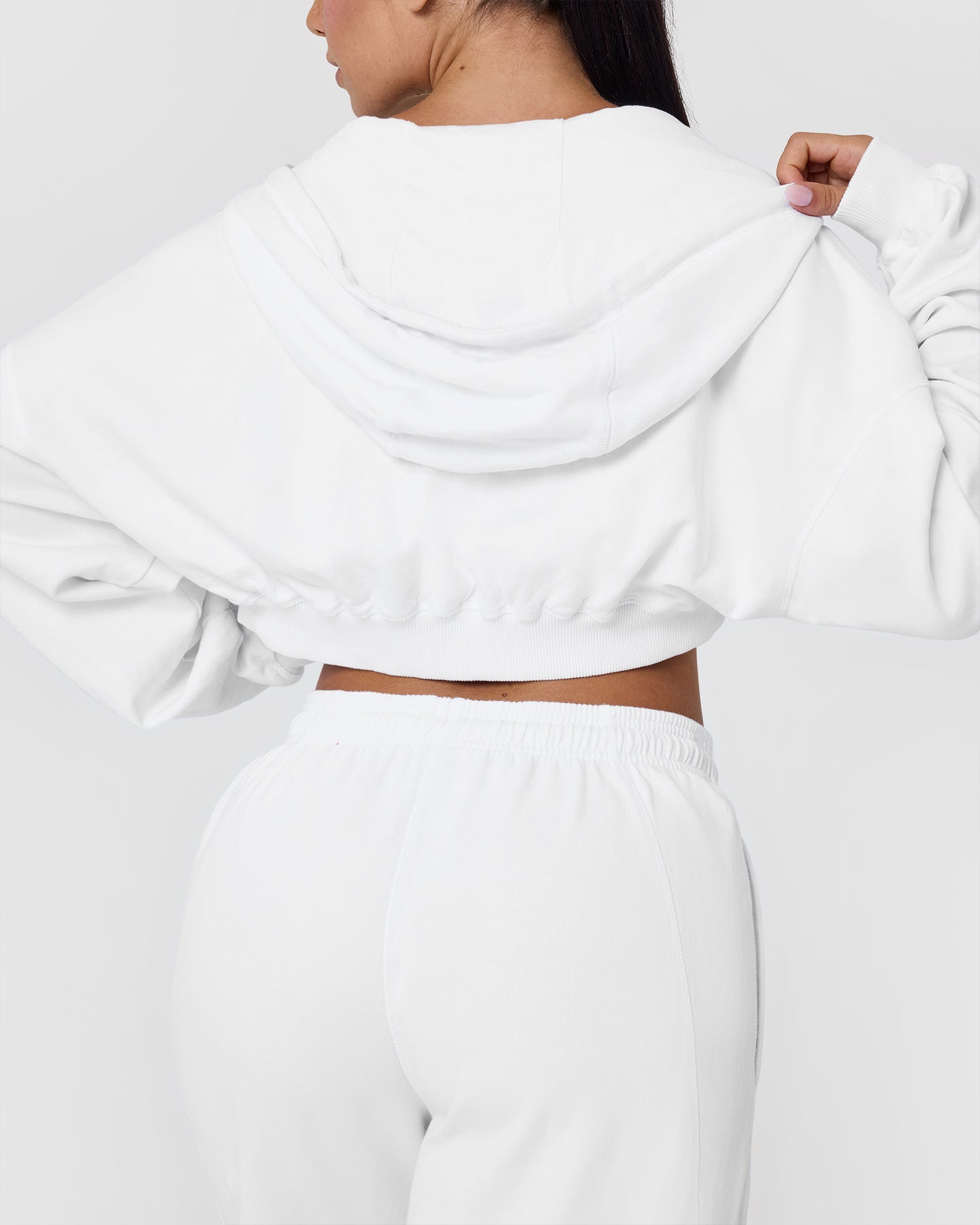 Raw Lounge Crop Zip Through Graphic Hoodie for Women | White | Casual Streetwear & Loungewear for Everyday Comfort