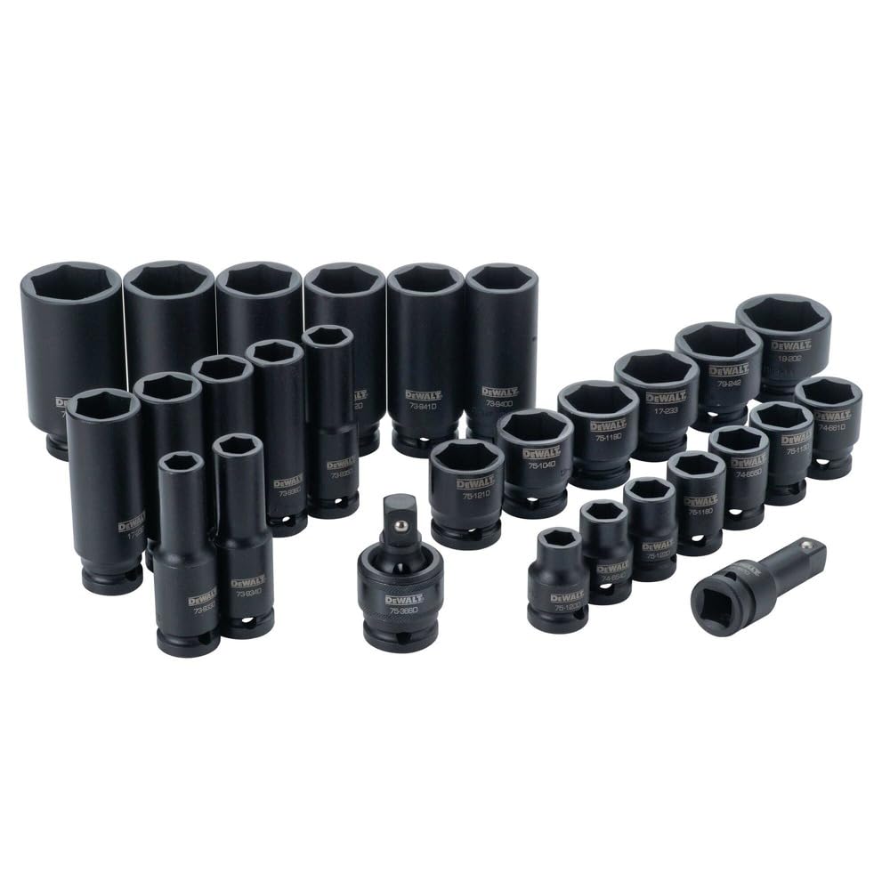 DEWALT 28-Piece 1/2-Inch Drive SAE Impact Socket Set - Heavy Duty Combination Set for Automotive Repair & Construction (DWMT19244) | Ideal for Mechanics, DIY Projects & Professional Use
