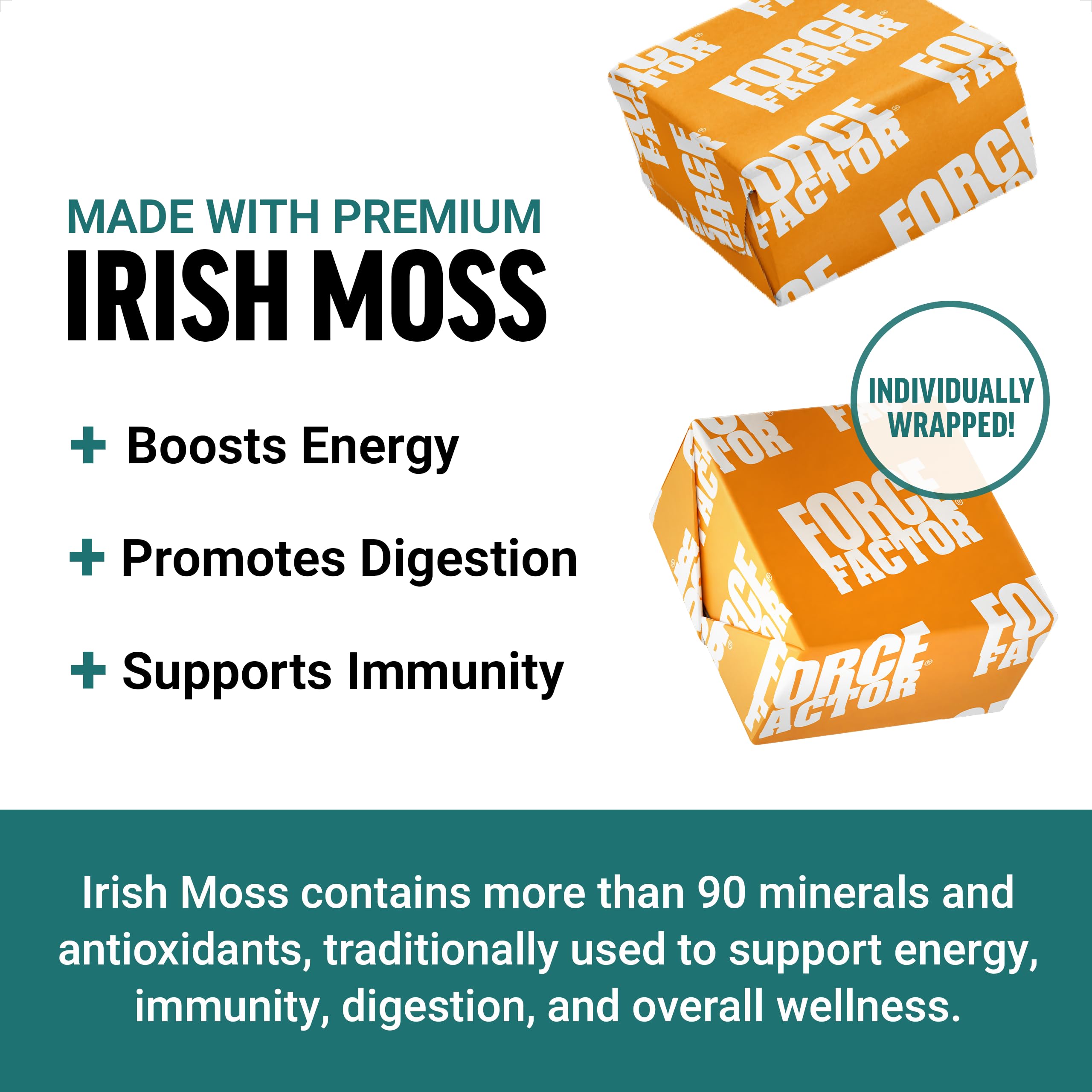 FORCE FACTOR Sea Moss Soft Chews - Immune Support & Heart Health Supplement | Irish Sea Moss Superfood with Antioxidants | Non-GMO, Gluten-Free, Salted Caramel Flavor | 90 Soft Chews (3 Packs, 18 oz) | Perfect for Daily Wellness & On-the-Go Nutrition