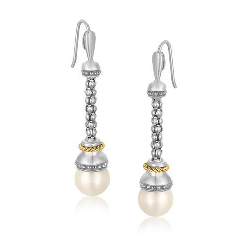 18K Yellow Gold & Sterling Silver Pearl Dangle Earrings for Women – Elegant Drop Earrings for Weddings, Parties & Special Occasions