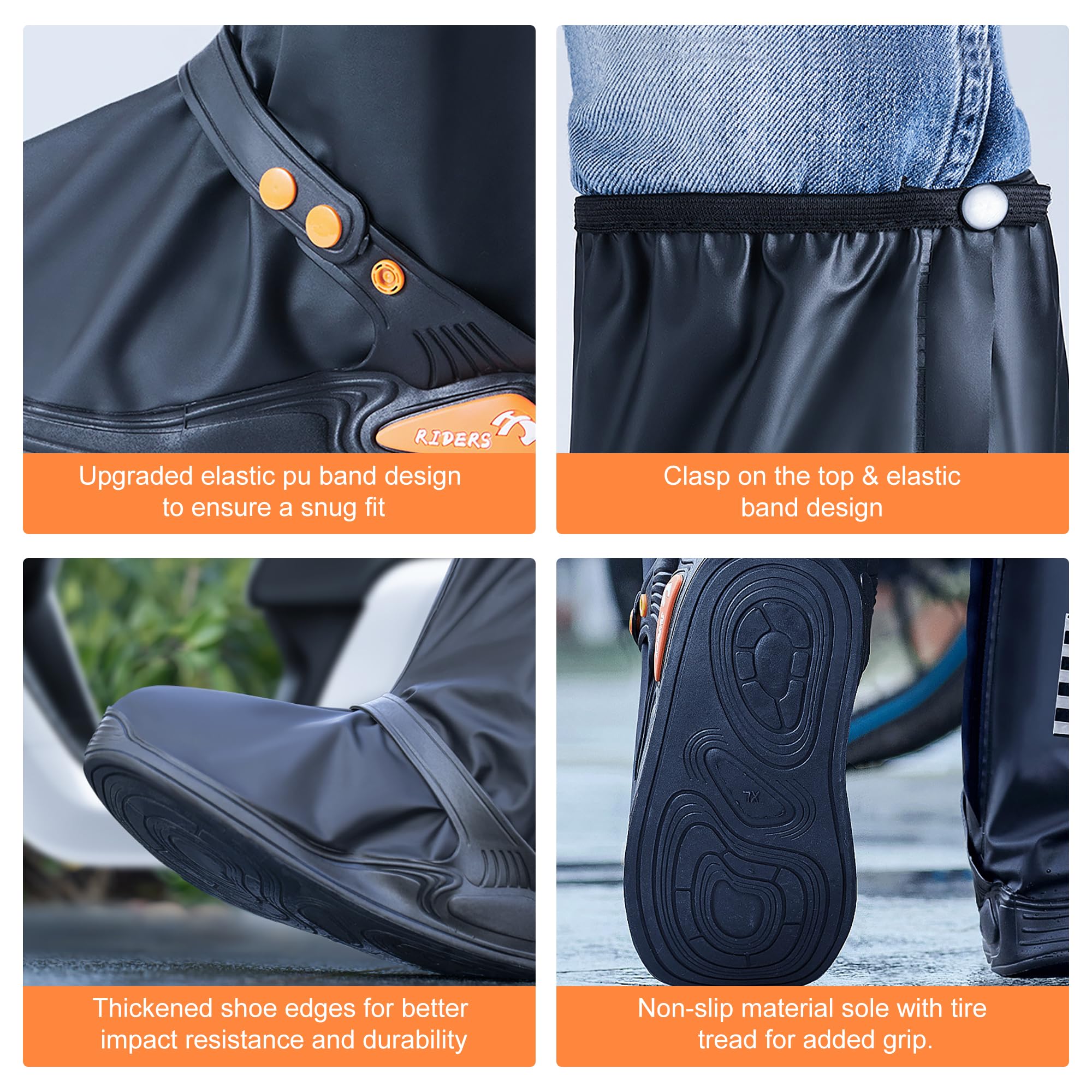 Waterproof Rain Shoe Covers for Men & Women - Slip-Resistant Overshoes (Black, Large) - Perfect for Commuting, Hiking & Outdoor Work in Wet Weather