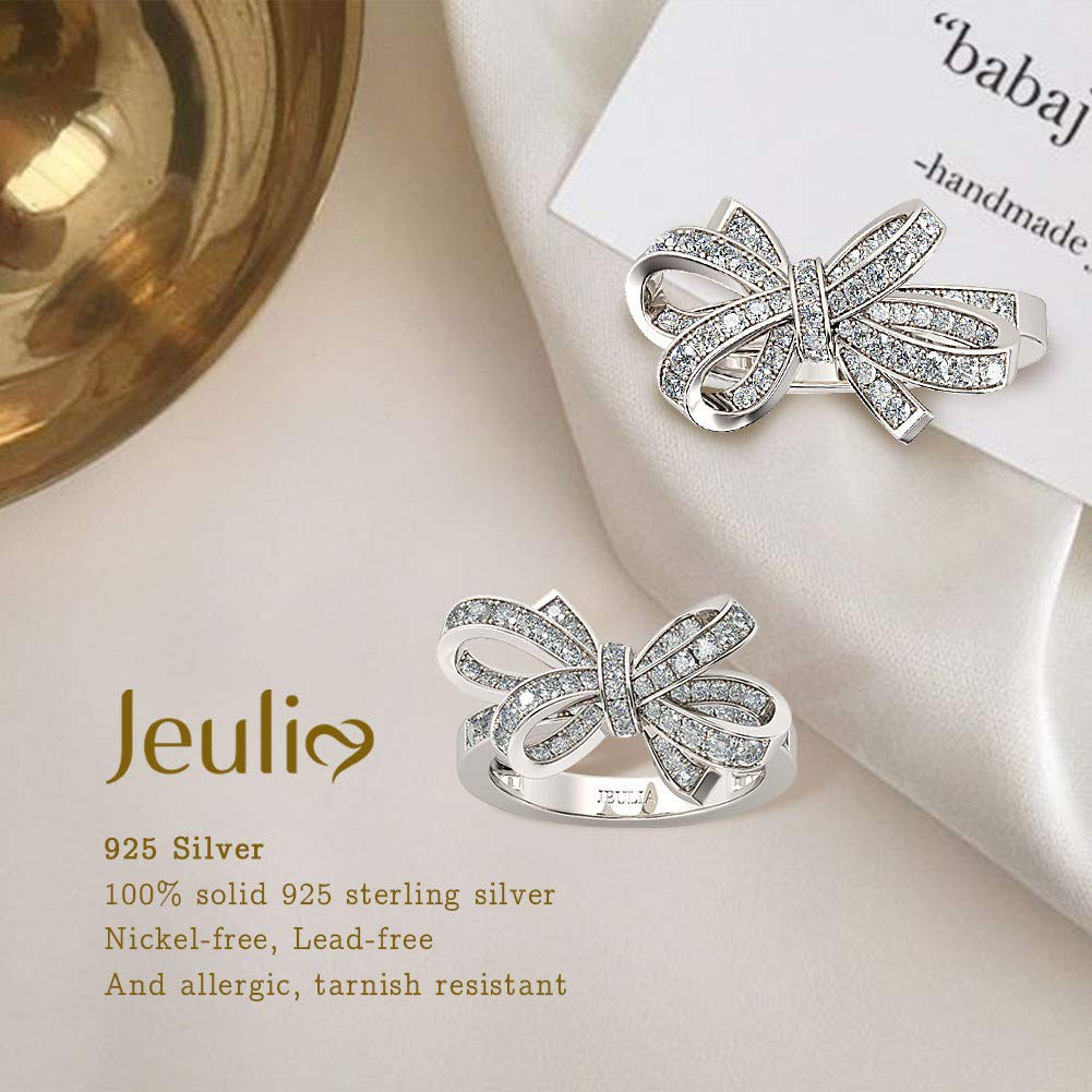 1 Carat Fashion Bowknot Ring 925 Sterling Silver with White CZ - Elegant Princess Cocktail Ring for Women | Wedding, Anniversary, Promise & Engagement Jewelry Gift | Perfect for Date Nights, Parties & Special Occasions