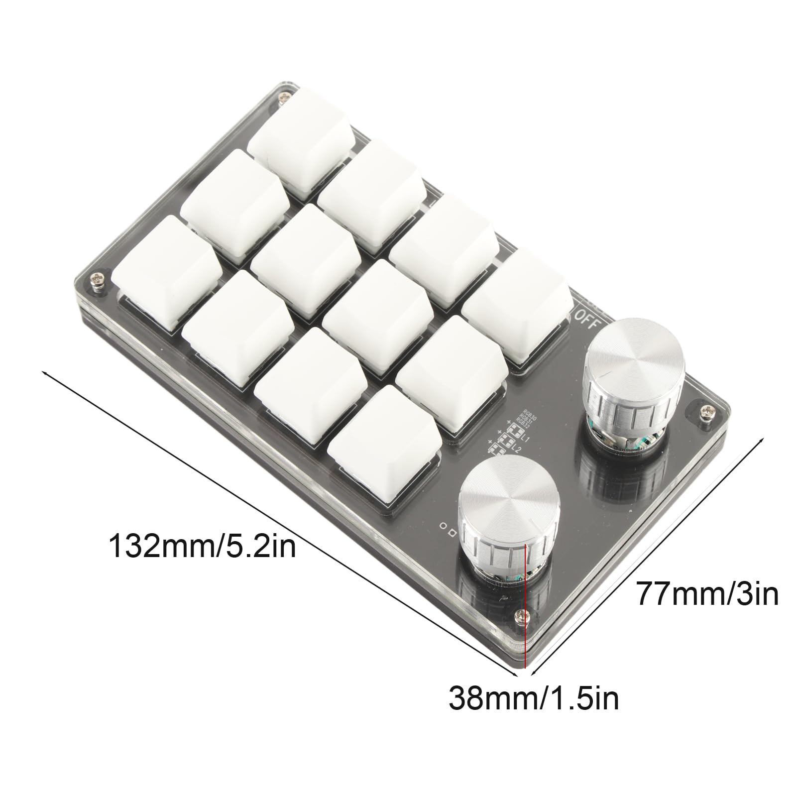 One-Handed Macro Keyboard - 12 Key Programmable USB Keypad with Knob for Office & Gaming (Black/White)