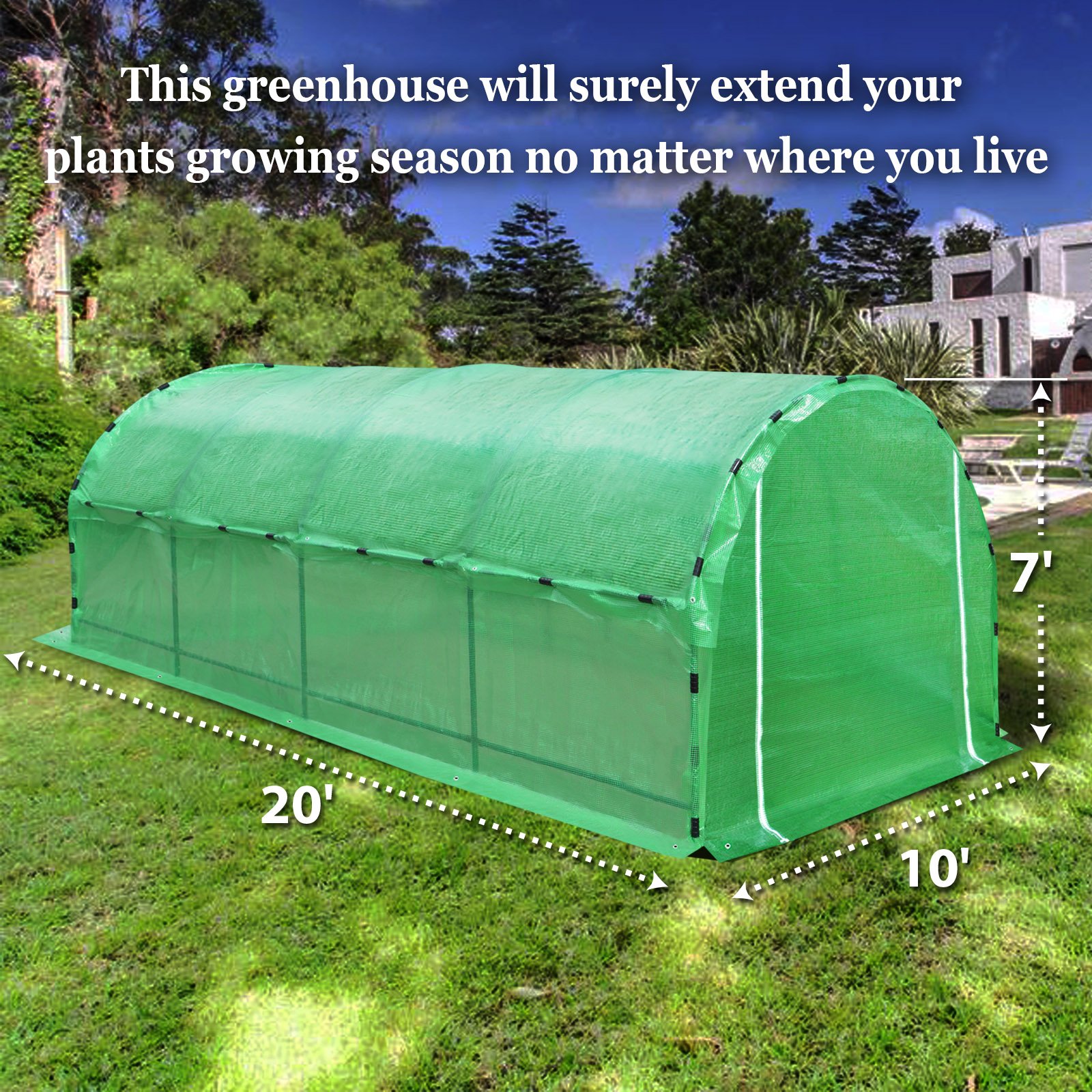 BenefitUSA Large 20'x10'x7' Portable Greenhouse - Heavy Duty Walk-in Outdoor Plant Gardening Hot House with ABS Snap Clamps | Perfect for Backyard Gardening, Seed Starting & Year-Round Plant Protection