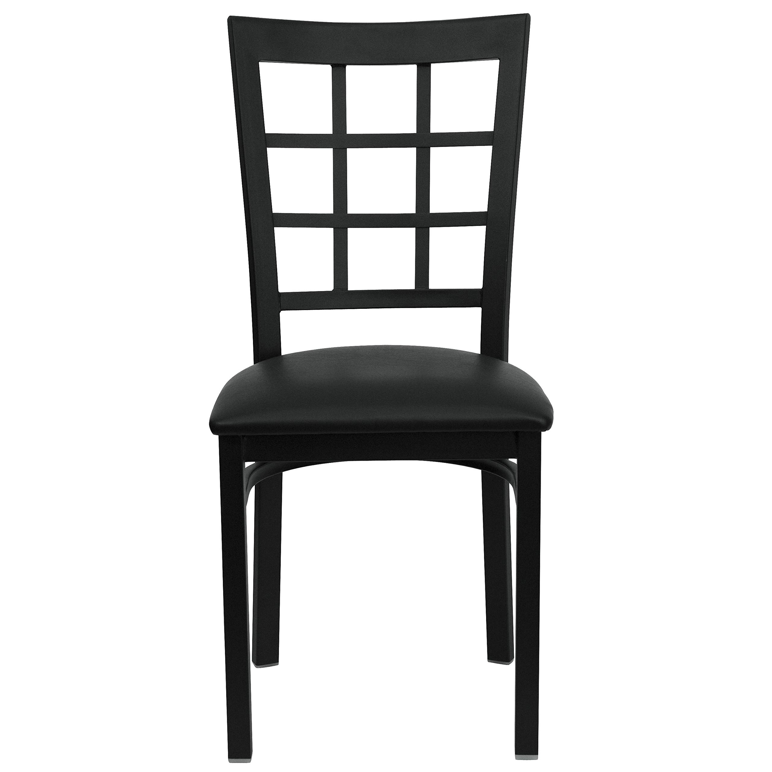 2 Pack Black Metal Restaurant Chairs with Vinyl Upholstery - Heavy Duty Commercial Dining Chairs for Cafes, Diners & Kitchen Counter Seating