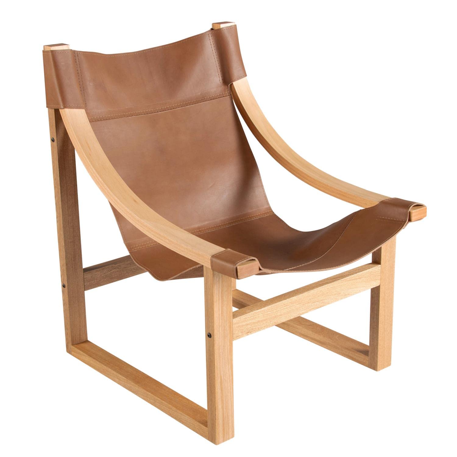 Steve Silver Lima Genuine Top Grain Leather & Solid Wood Sling Chair - Patio, Deck, Poolside & Backyard Relaxation Outdoor Furniture