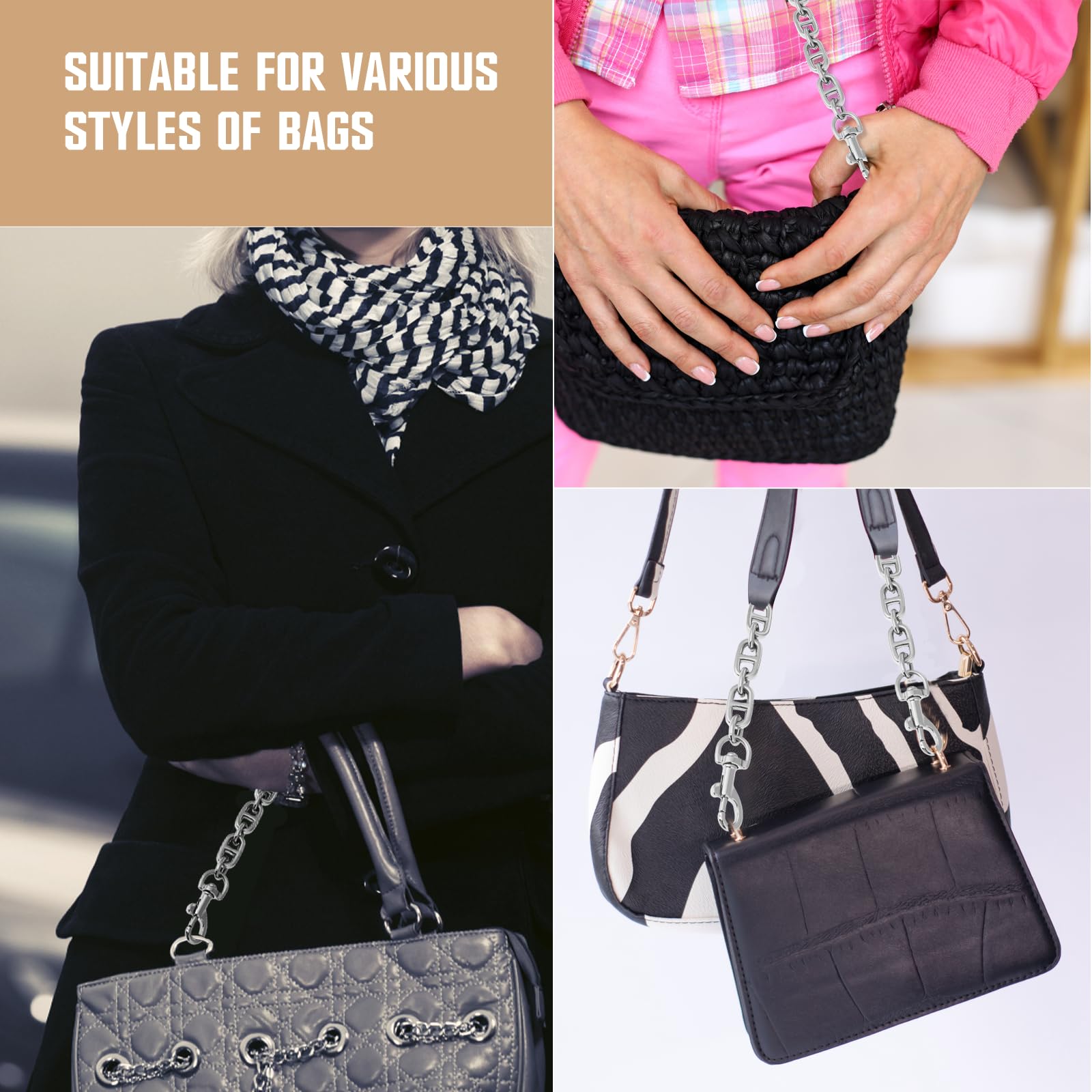 2 Pack Silver Purse Strap Extenders - 4.7 Inch Metal Chain Bag Extender for Women's Handbags, Crossbody Bags & Shoulder Bags | Perfect for Adjusting Strap Length & Adding Stylish Decoration to Your Purse Collection