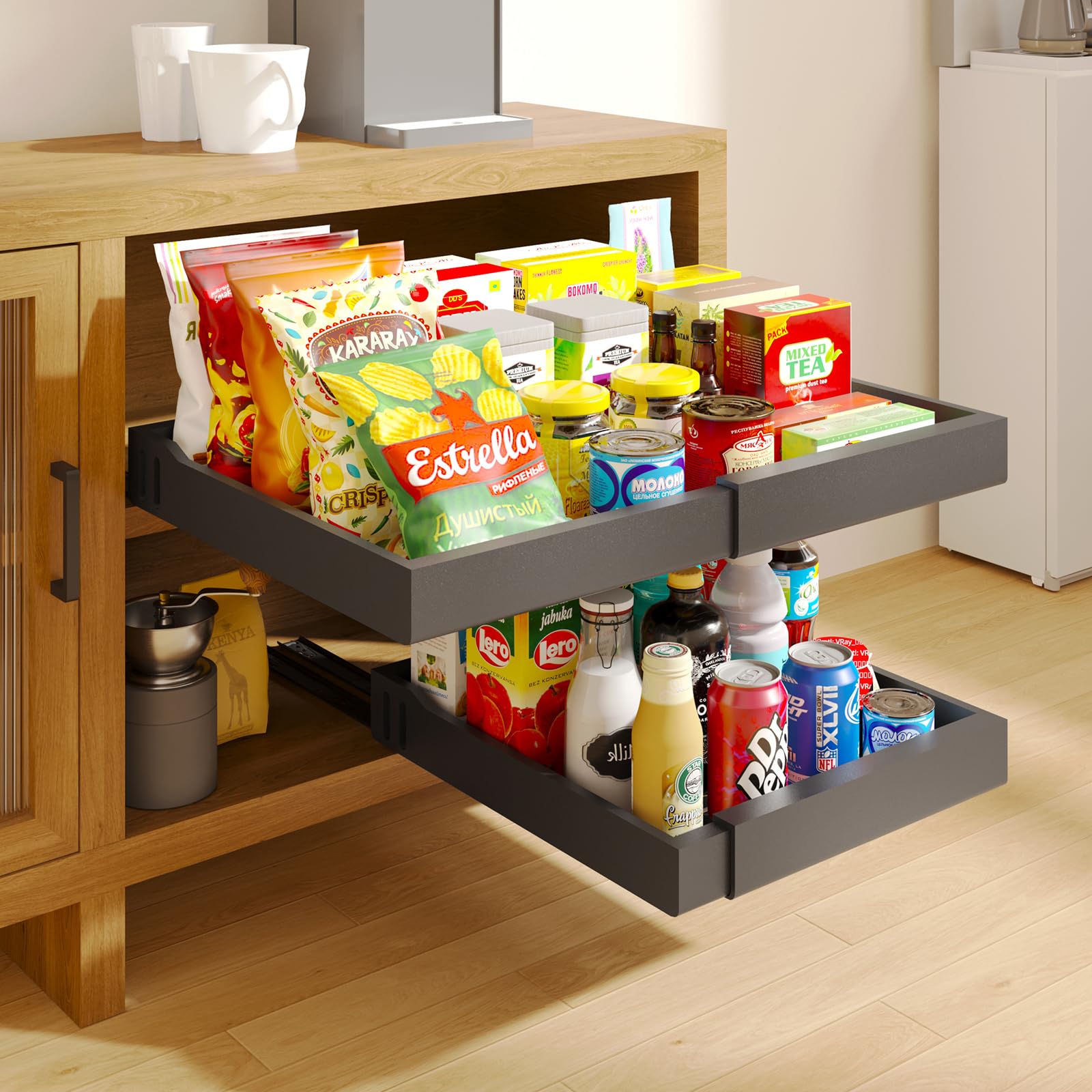 Expandable Pull Out Cabinet Organizer - Heavy Duty Kitchen & Bathroom Storage (12.5