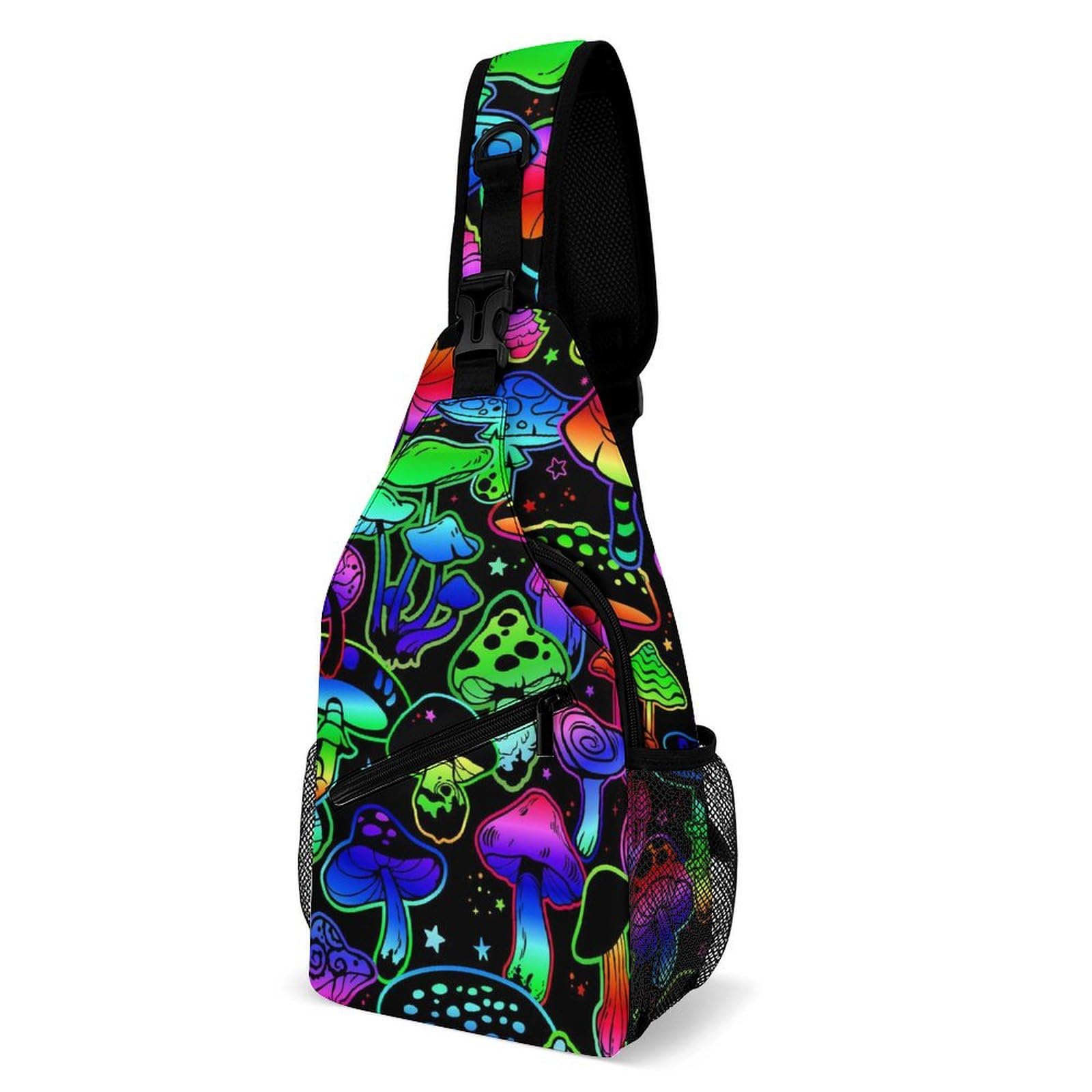 Anti-Theft Sling Bag for Women & Men - Gothic Hippie Neon Mushroom Chest Pack - Crossbody Shoulder Backpack for Hiking, Cycling, Travel & Outdoor Adventures