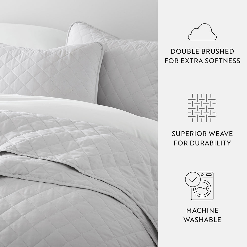 3 Piece Diamond Stitch Quilted Coverlet Set - Queen Size Bedding Set with Matching Pillow Shams - Soft & Cozy for All Seasons - Perfect for Bedroom, Guest Room, and Dorm Decor