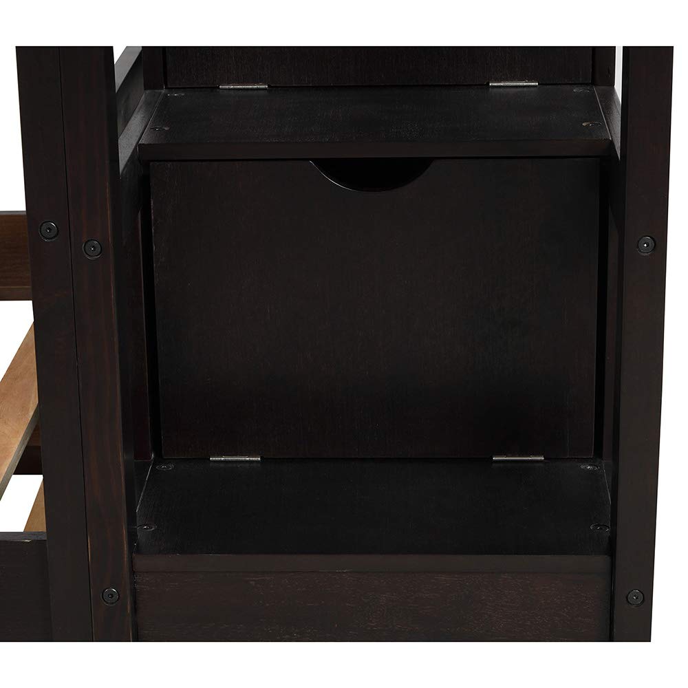 Premium Twin Over Twin Bunk Bed Frame with Trundle & Storage Stairs - Solid Wood Construction, Slat Support & Safety Guard Rail - No Box Spring Needed - Easy Assembly - Espresso Finish - Perfect for Kids' Bedrooms, Guest Rooms & Space-Saving Solutions