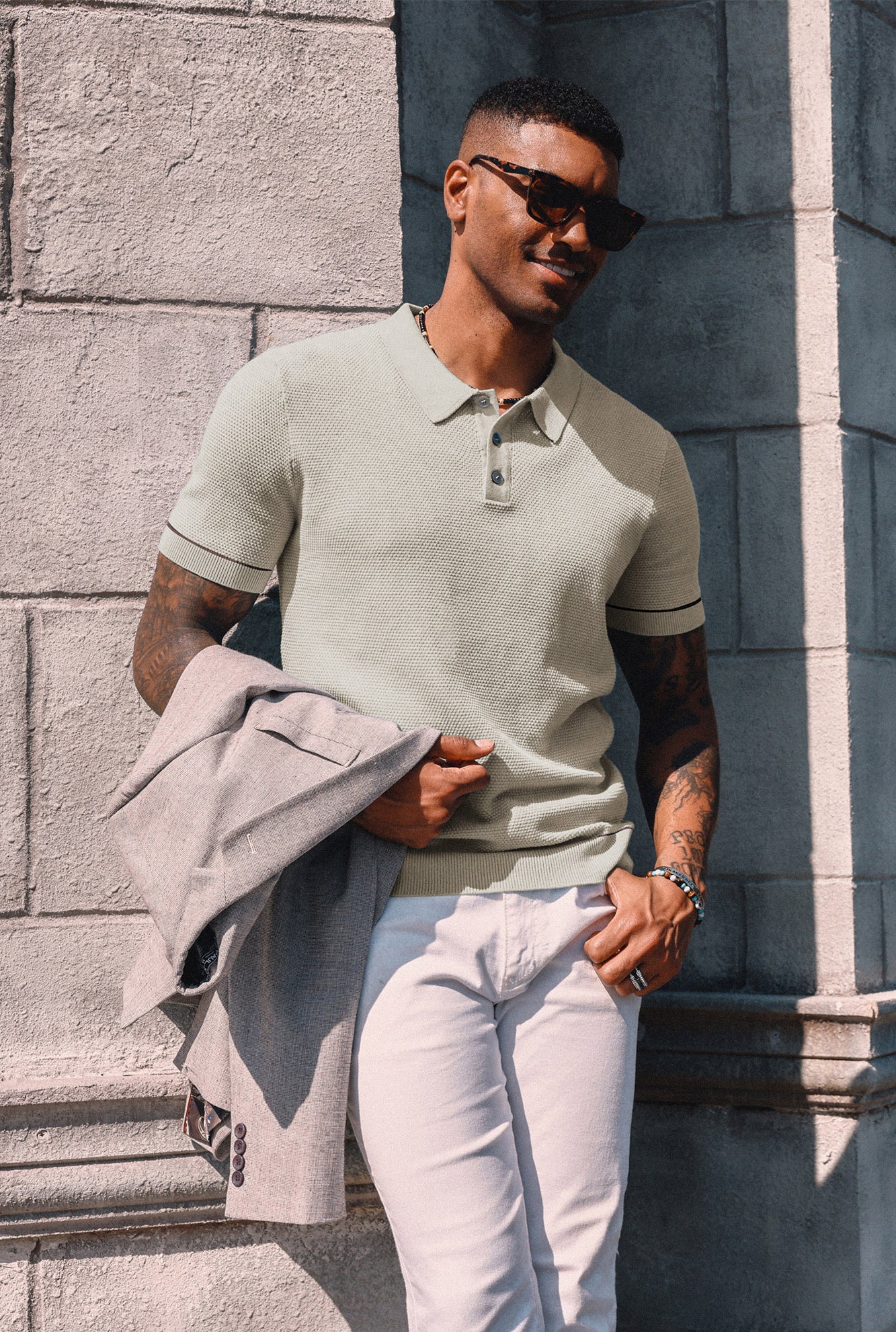 Men's Knitted Polo Shirts Short Sleeve Textured Pullover Golf Shirt Casual T-Shirt - Perfect for Golf, Office & Summer Outdoor Activities
