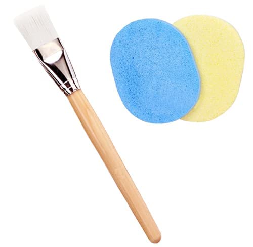 NYAMAH SALES Professional Face Mask Brush & Sponge Set - Wooden Cosmetic Foundation Applicator for Smooth & Even Skincare Application - Perfect for Men & Women - Ideal for Facial Masks, Serums & Makeup