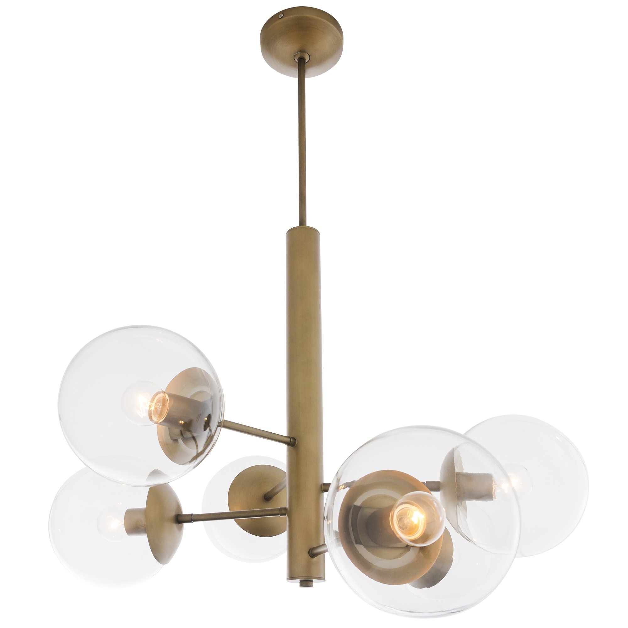 Vintage Mid-Century Modern 6-Light Chandelier in Antique Brass - Elegant Dining Room Lighting Fixture for Home Decor
