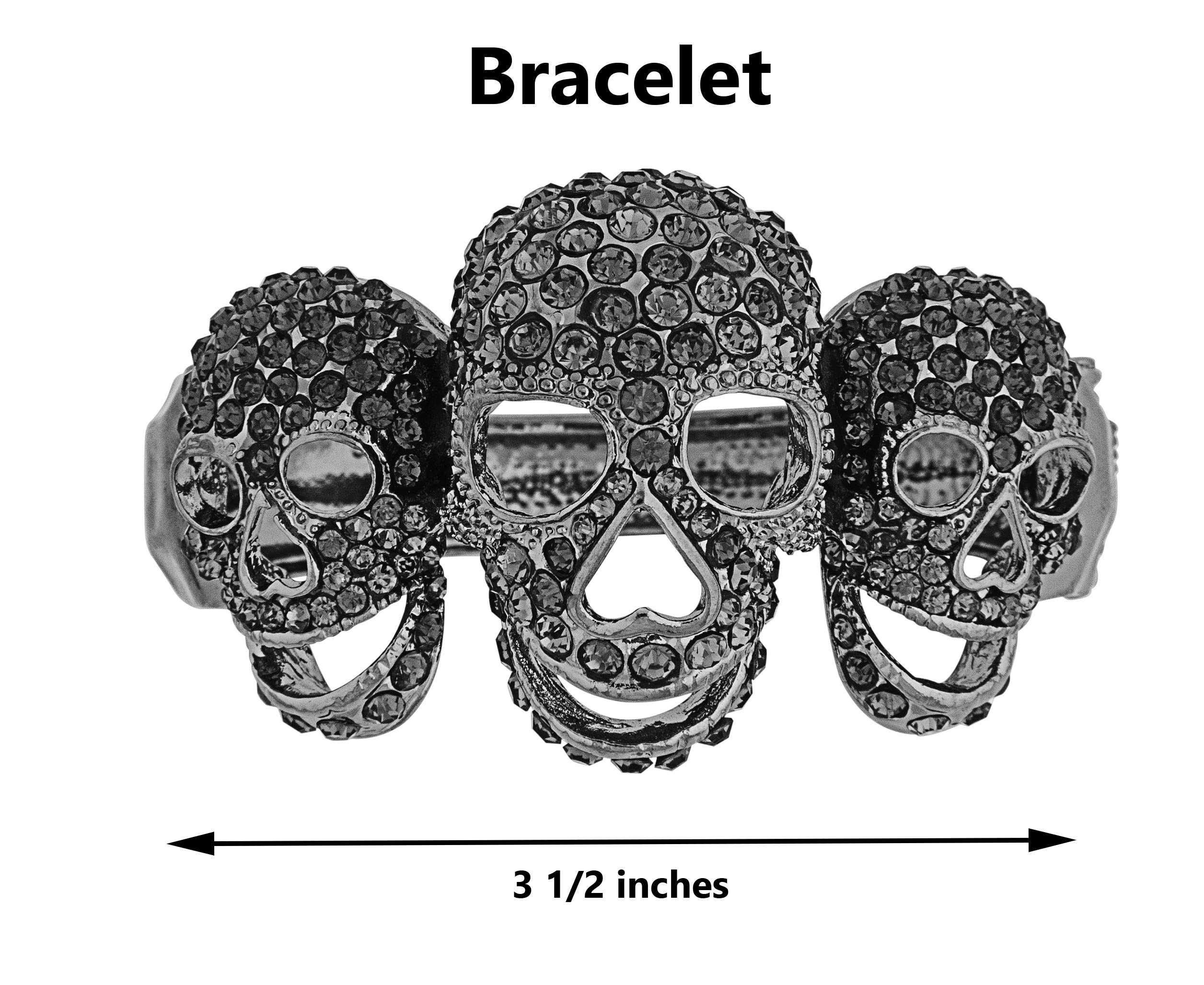 Rubies Wicked Gems Deluxe Skull Jewelry - Grey Bangle Bracelet for Women | Gothic Fashion Accessory | Perfect for Halloween, Cosplay & Alternative Style Outfits
