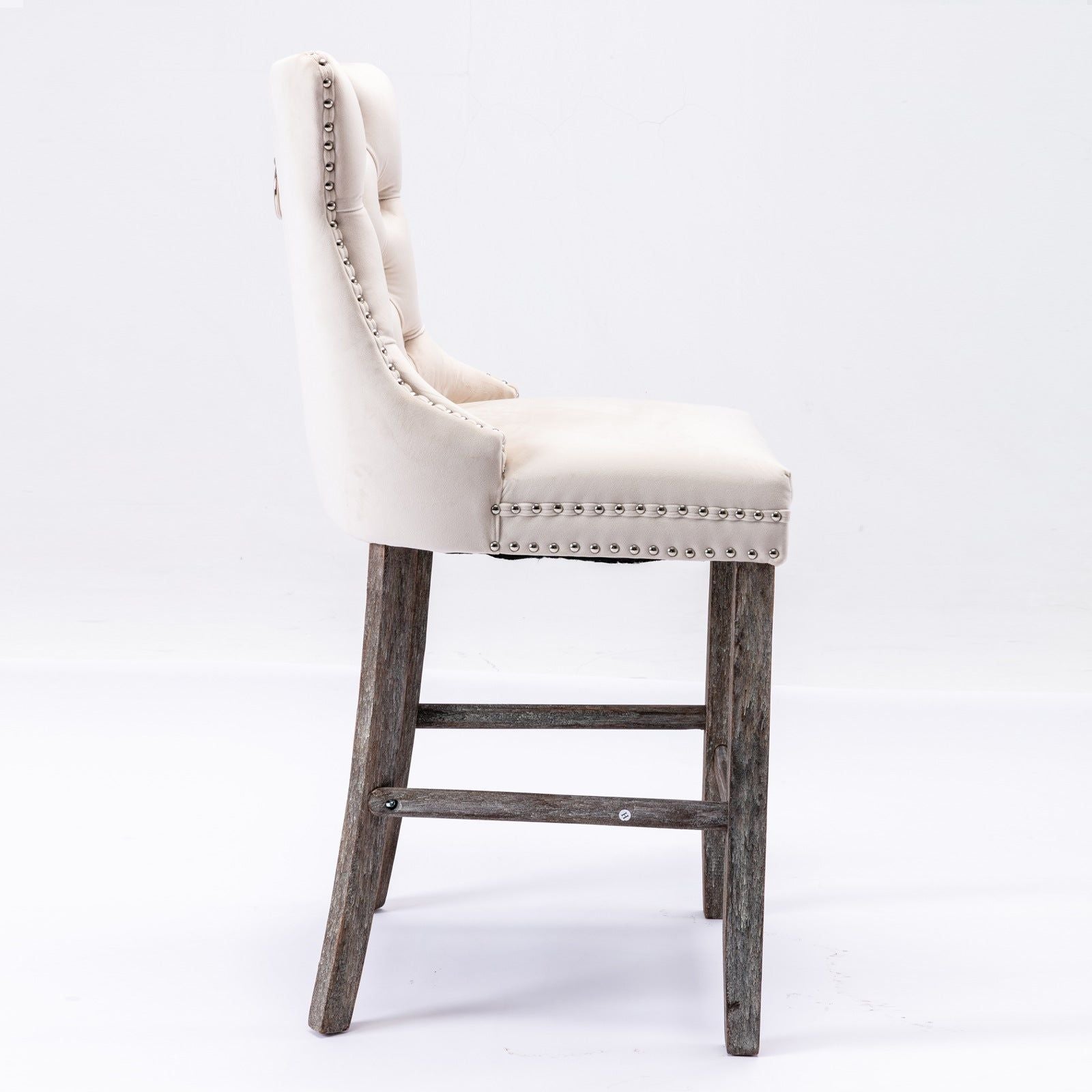4 Velvet Bar Stools with Studs Trim & Wooden Legs - Tufted Dining Chairs for Kitchen Counter, Breakfast Nook & Home Bar - Comfortable Seating for Entertaining