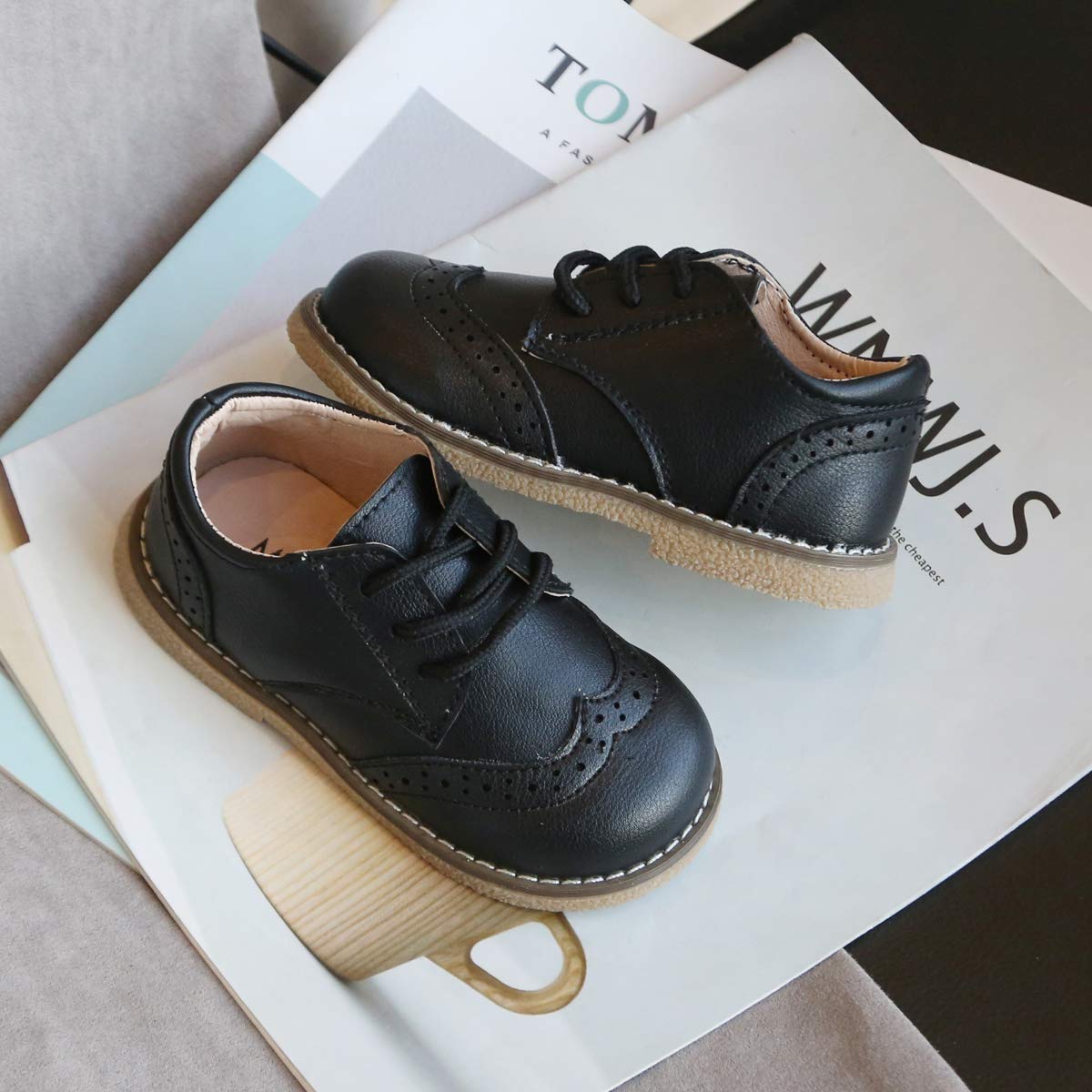 Toddler Boys & Girls Leather Loafers - Brown & Black Oxford Dress Shoes for Weddings, School Uniform & Formal Occasions | Comfortable Flat Shoes for Kids