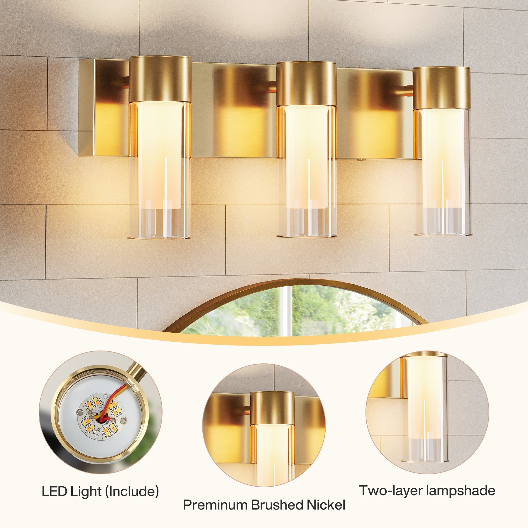 3-Light Modern Bathroom Vanity Wall Lights with Clear Glass Shades - Perfect for Bathroom, Powder Room & Dressing Room Lighting