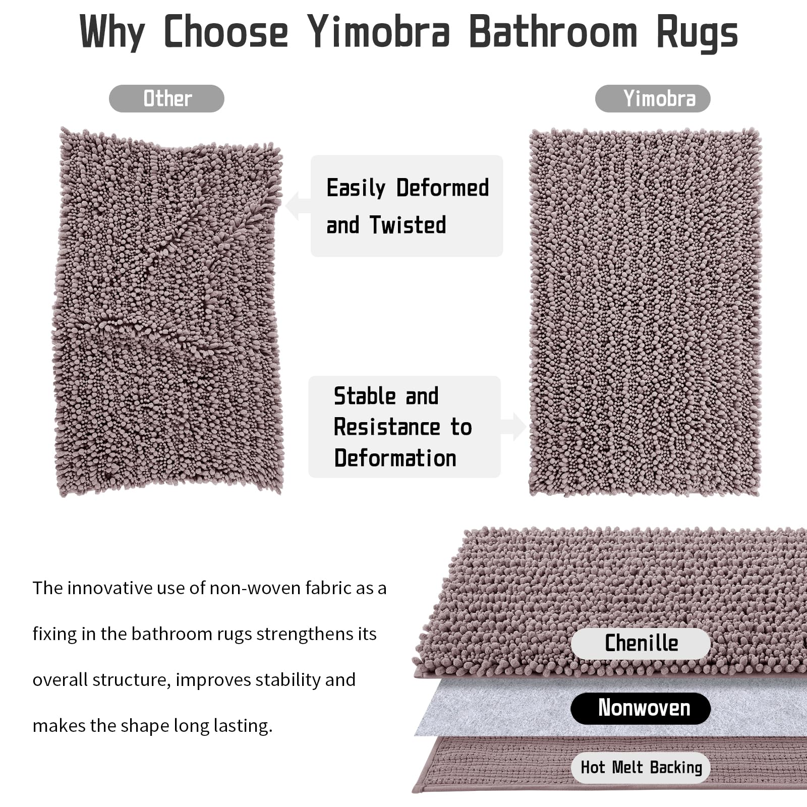 Yimobra Long Bathroom Rug Mat - 44x24 Inch Non-Slip Soft Absorbent Bath Mat, Machine Washable Quick Dry, Thick Modern Bathroom & Bedroom Floor Mat, Home Decor Accessories in Mauve - Perfect for Bathroom Safety & Luxury Home Decor
