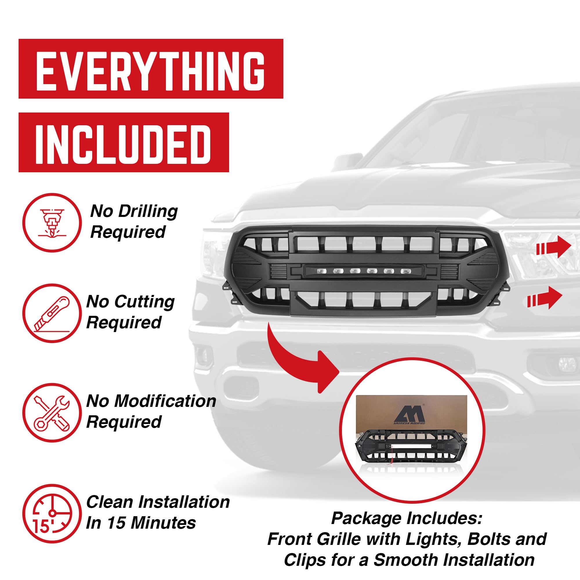 **2024 Dodge Ram 1500 Grille with LED Lights – Heavy Duty Off-Road Armor Grille Compatible with Big Horn, Laramie, Lone Star & Tradesman (2019-2024) – Upgrade for Truck Protection & Style**    *(Perfect for Off-Roading, Truck Customization & Enhanced Durability)*