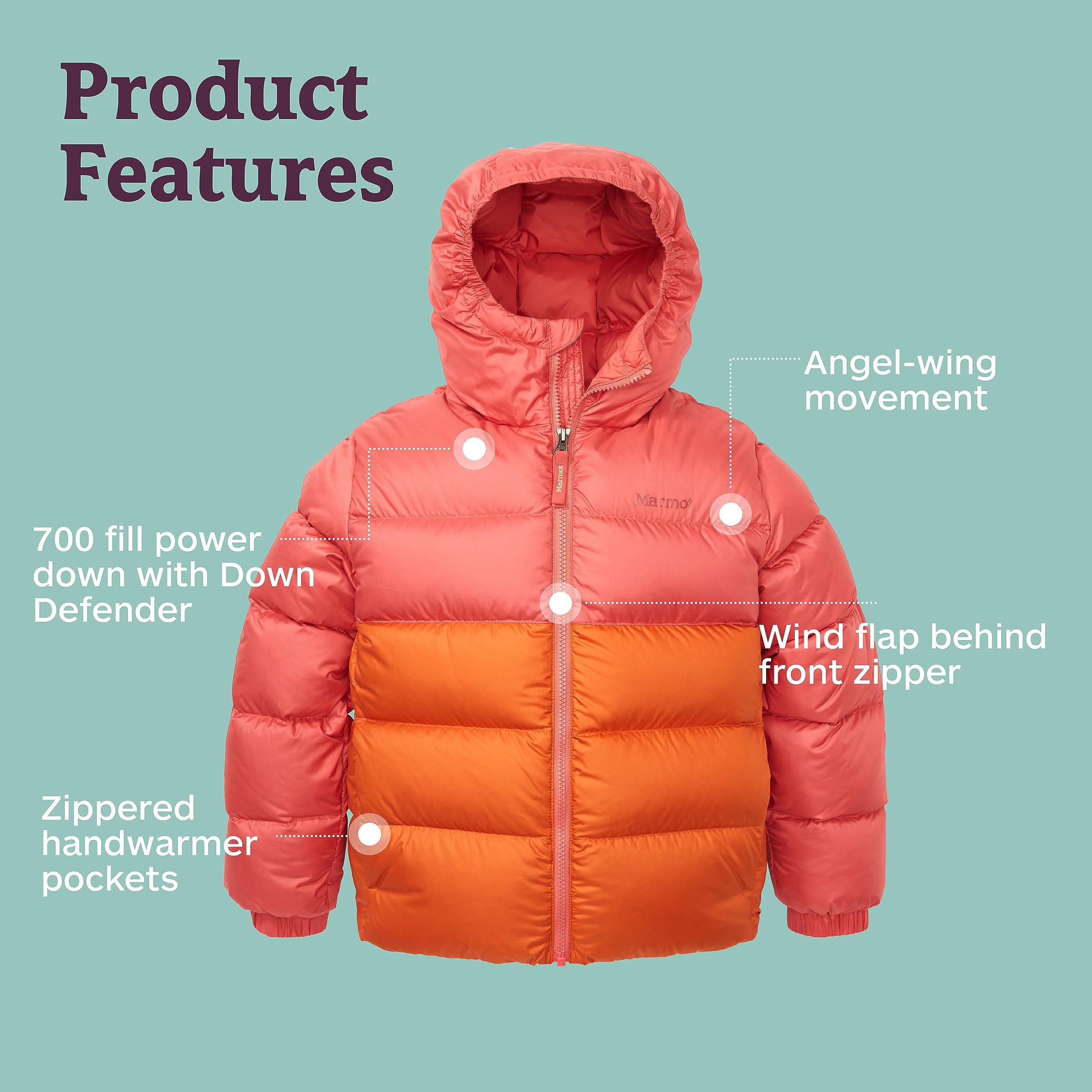 MARMOT Kids Guides Down Hoody - 700 Fill Power Insulated Water-Resistant Lightweight Puffer Jacket with Hood for Winter Outdoor Activities Hiking Camping and Snow Play