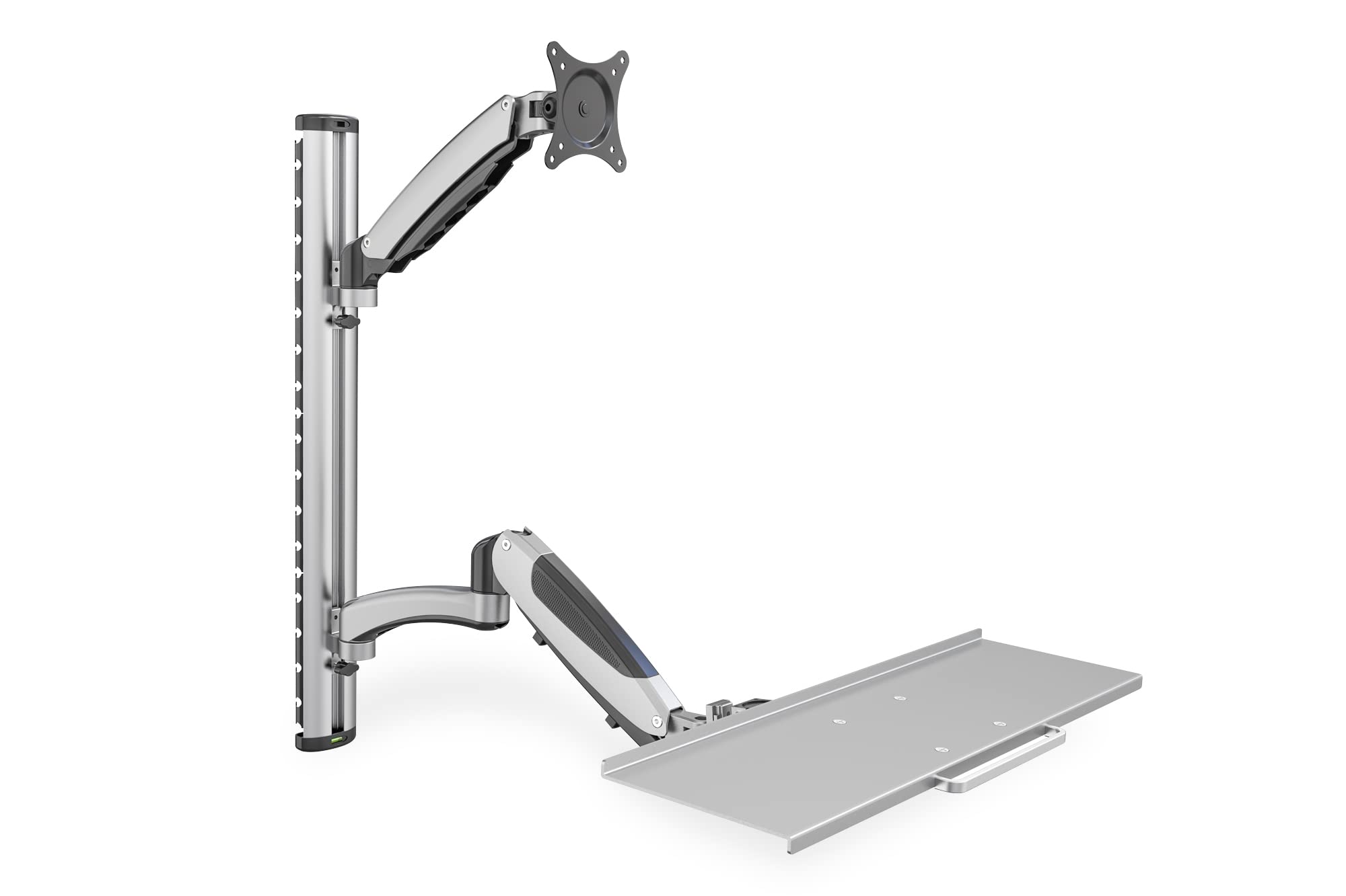 DIGITUS DA-90354 Adjustable Stand/Sit Workstation with Keyboard Shelf & Wall Mount - Dual Gas Spring Monitor Arm for 1 Screen up to 27
