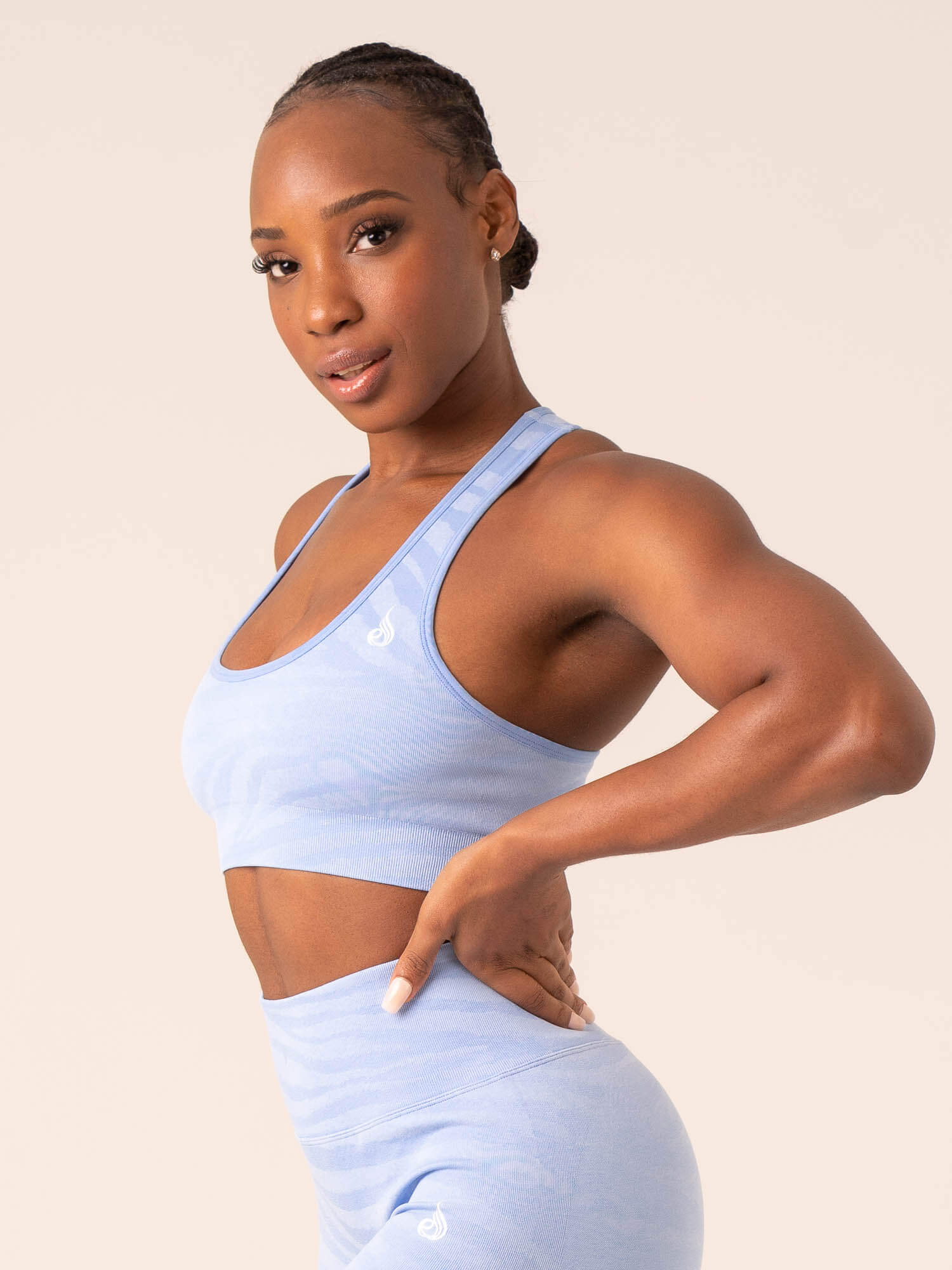 Zebra Print Seamless Sports Bra for Women - Sky Blue Workout Top for Yoga, Running & Gym
