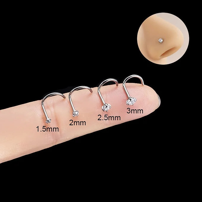 Silver S-Shaped Nose Ring - Small Nose Stud Piercing Jewelry | HSPJ533 | Perfect for Everyday Wear & Special Occasions