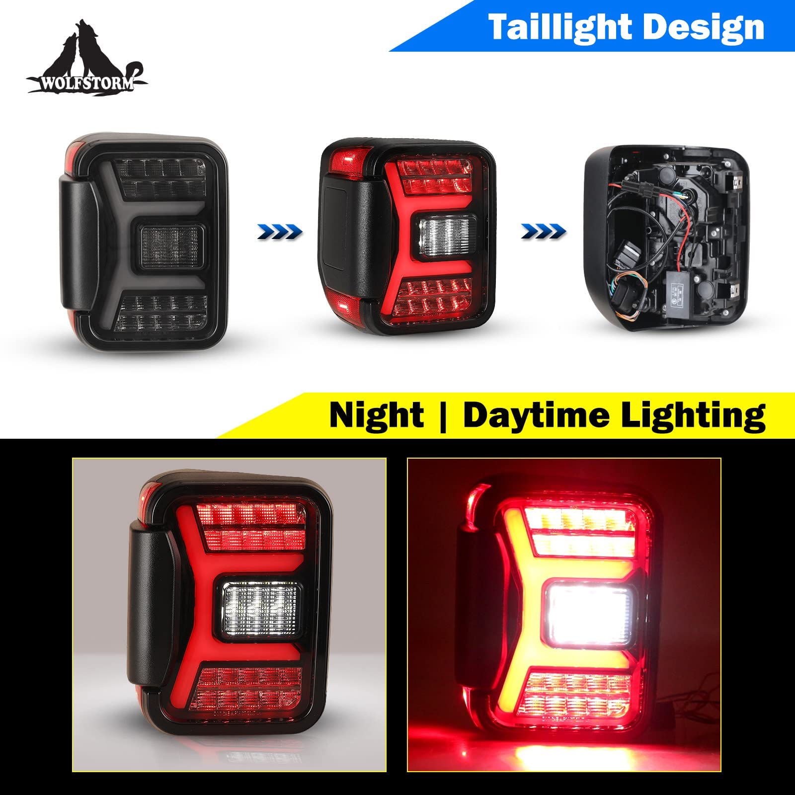 Smoked LED Tail Lights for 2019-2023 Jeep Gladiator JT - DRL & Sequential Turn Signal Lights - Plug & Play Taillights with 30W Reverse/Brake Light (1 Pair) - Perfect for Off-Roading, Night Driving & Jeep Customization