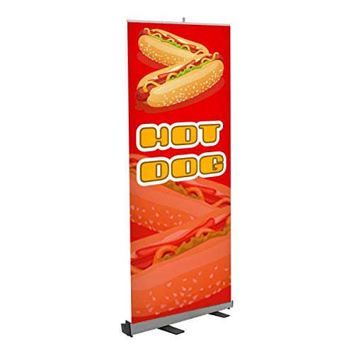 Retractable Hot Dog Banner Stand for Restaurants - Premium Red Advertising Display for Food Trucks, Diners & Outdoor Events