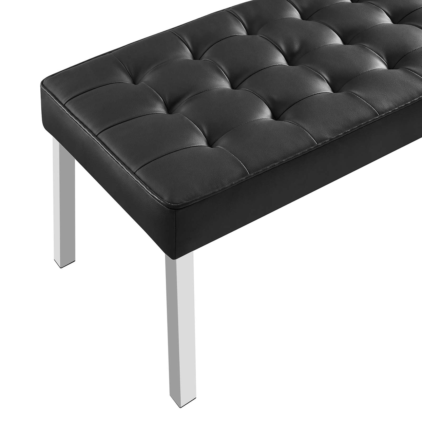 Modern Accent Chair Bench for Living Room - Faux Leather Upholstery with Metal Steel Frame in Black & Silver | Perfect for Lounge, Reading Nook, or Bedroom Seating