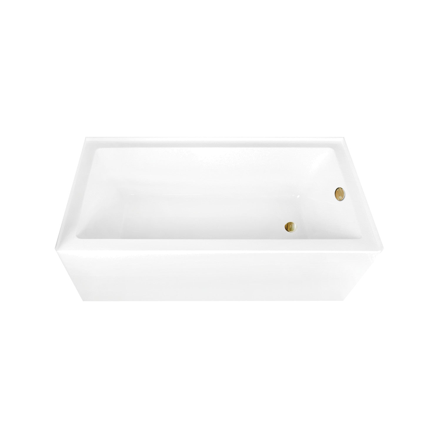 Aqua Eden 66 Inch Acrylic Rectangular 3-Wall Alcove Bathtub - Right Hand Drain, Glossy White with Brushed Brass Finish | Perfect for Modern Bathroom Renovations & Spa-Like Retreats