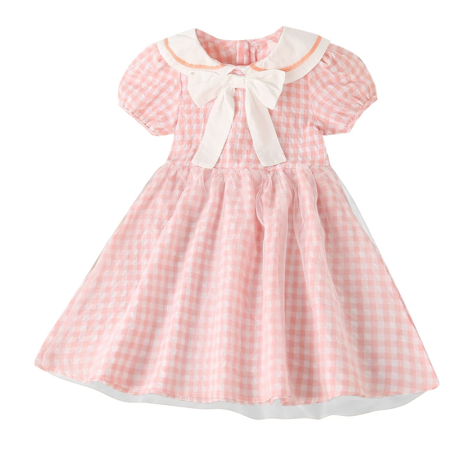 Girls' Summer Dresses - Cute Bubble Sleeve Plaid Princess Dress with Bowknot for Toddler & Baby Girls | Perfect for Birthday Parties, Photo Shoots & Special Occasions