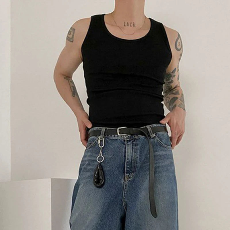 Men's Solid Color Sleeveless Tank Top - Breathable Summer Workout Shirt for Gym, Running & Casual Wear | American Sportswear Fashion | Tide 9A8700