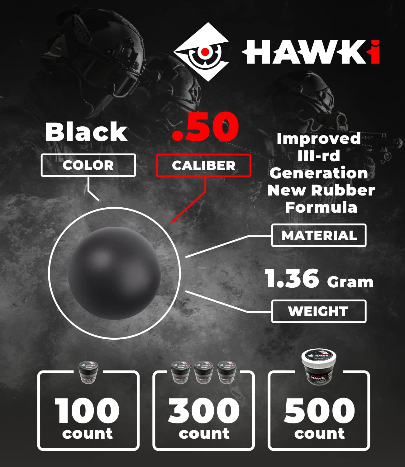 Hawki .50 & .43 Caliber Reusable Soft Rubber Training Balls - Less Lethal Ammo for Paintball Guns | Perfect for Target Practice & Safety Drills