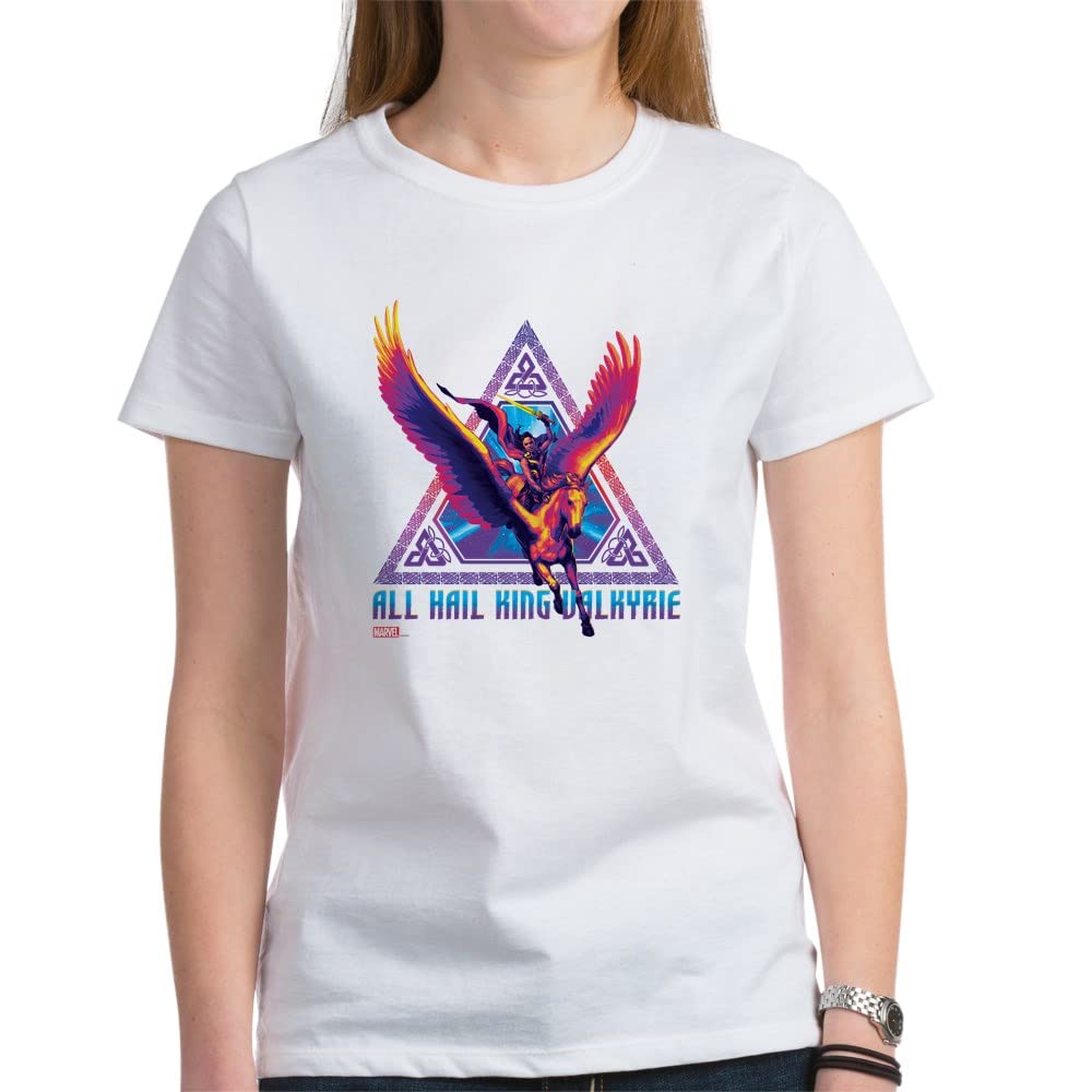 Thor All Hail King Valkyrie Women's Cotton T-Shirt | Soft & Comfortable Crew Neck Tee | Marvel Superhero Graphic Shirt for Women | Perfect for Cosplay, Comic Con & Casual Wear