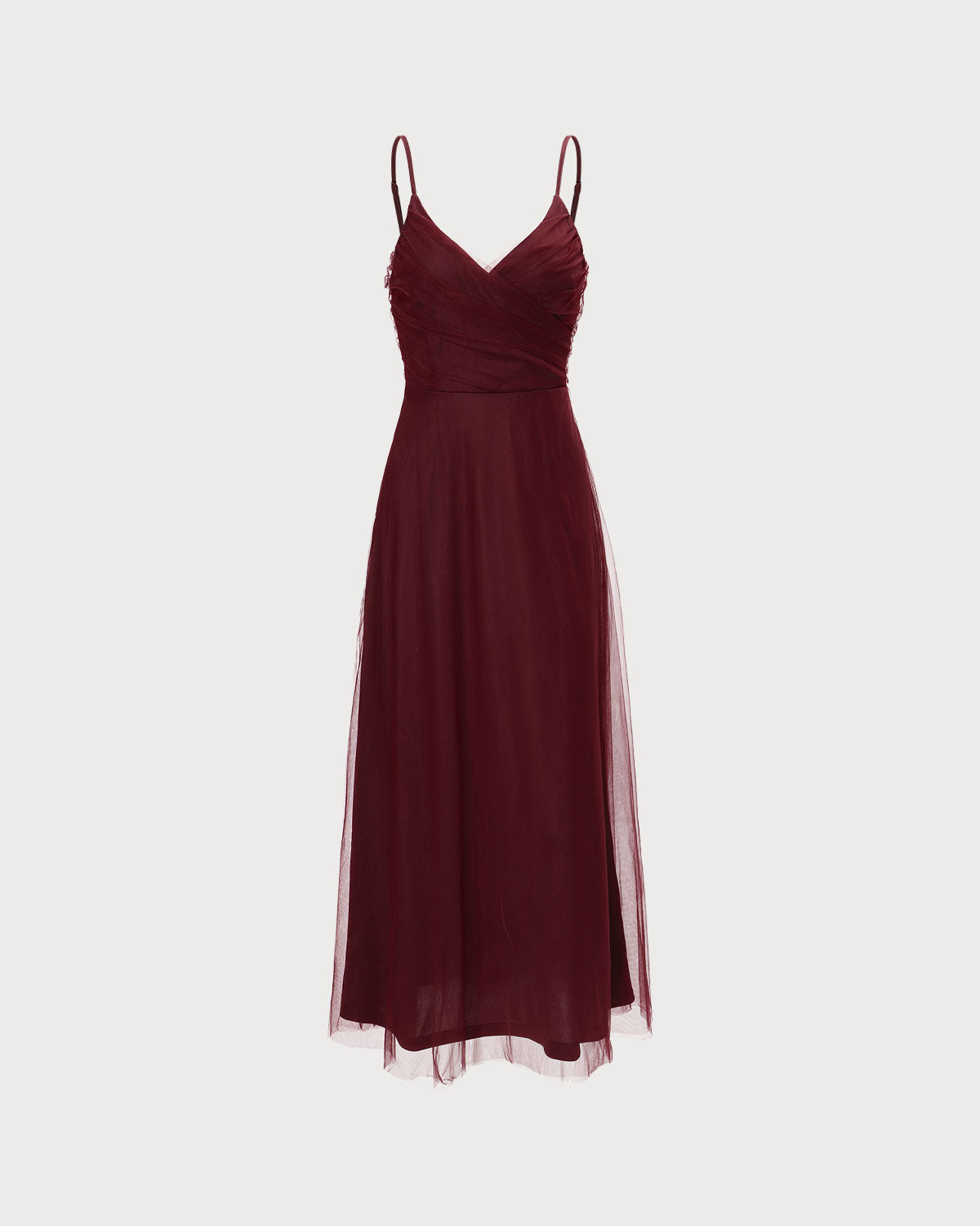 Elegant Wine Red V-Neck Mesh Wrap Maxi Dress for Women - Perfect for Evening Parties, Weddings & Special Occasions