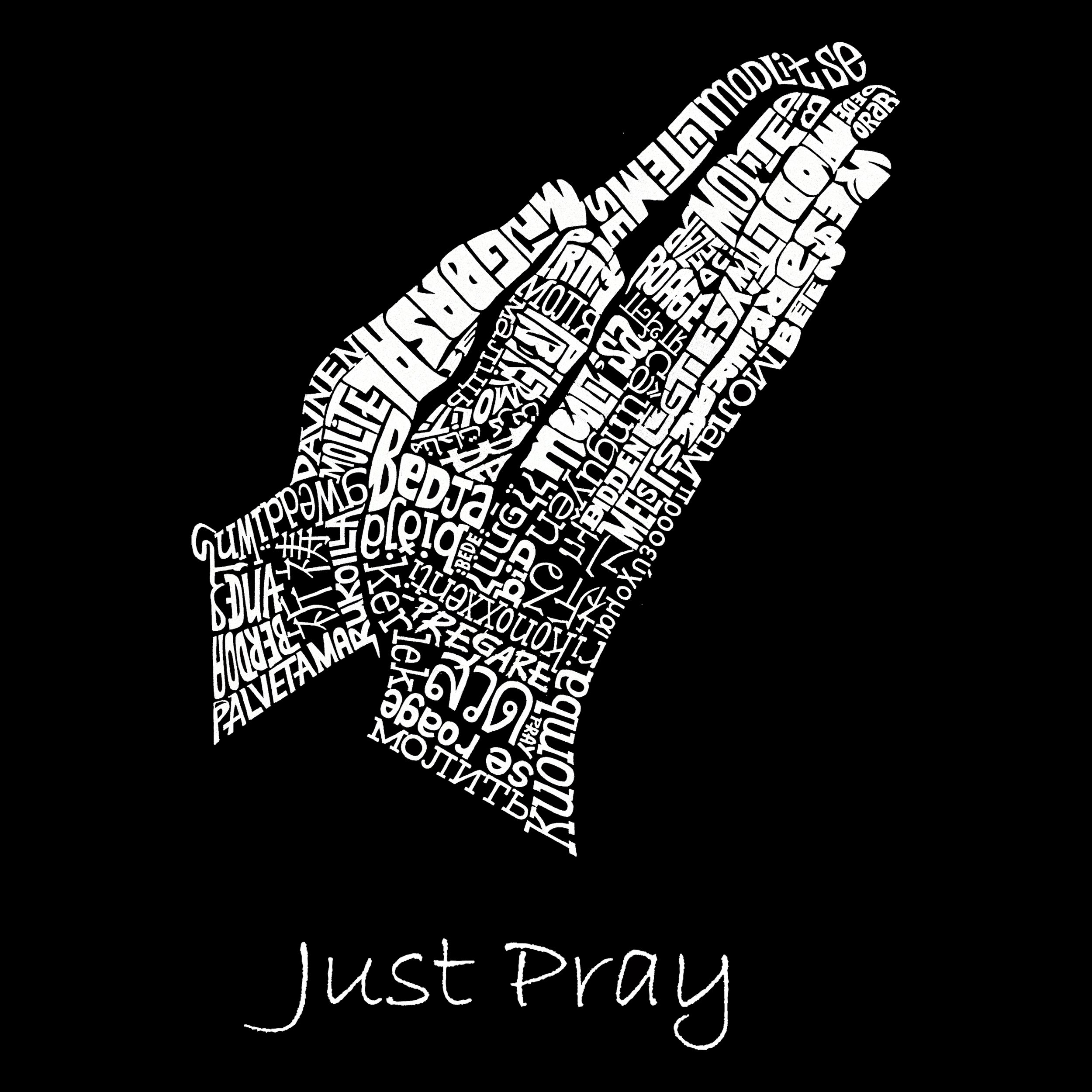 LA POP ART Women's Premium Word Art Flowy Tank Top - Prayer Hands Design | Soft & Comfortable Sleeveless Shirt for Yoga, Summer & Casual Wear