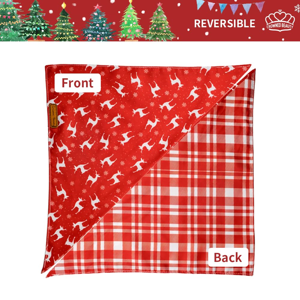 Christmas Dog Bandanas for Small Dogs - 2 Pack Deer Holiday Plaid Reversible Scarves, Adjustable Pet Bandana for Christmas Photos & Party Outfits - Perfect for Festive Pet Costumes & Holiday Gatherings