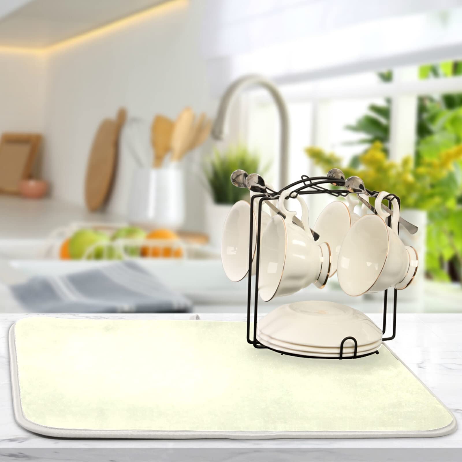 Extra Large Beige Dish Drying Mat - 18x24 Inch Microfiber Kitchen Counter Mat | Heat Resistant, Absorbent Dish Drainer Pad | Perfect for Drying Dishes, Protecting Countertops & Kitchen Decor